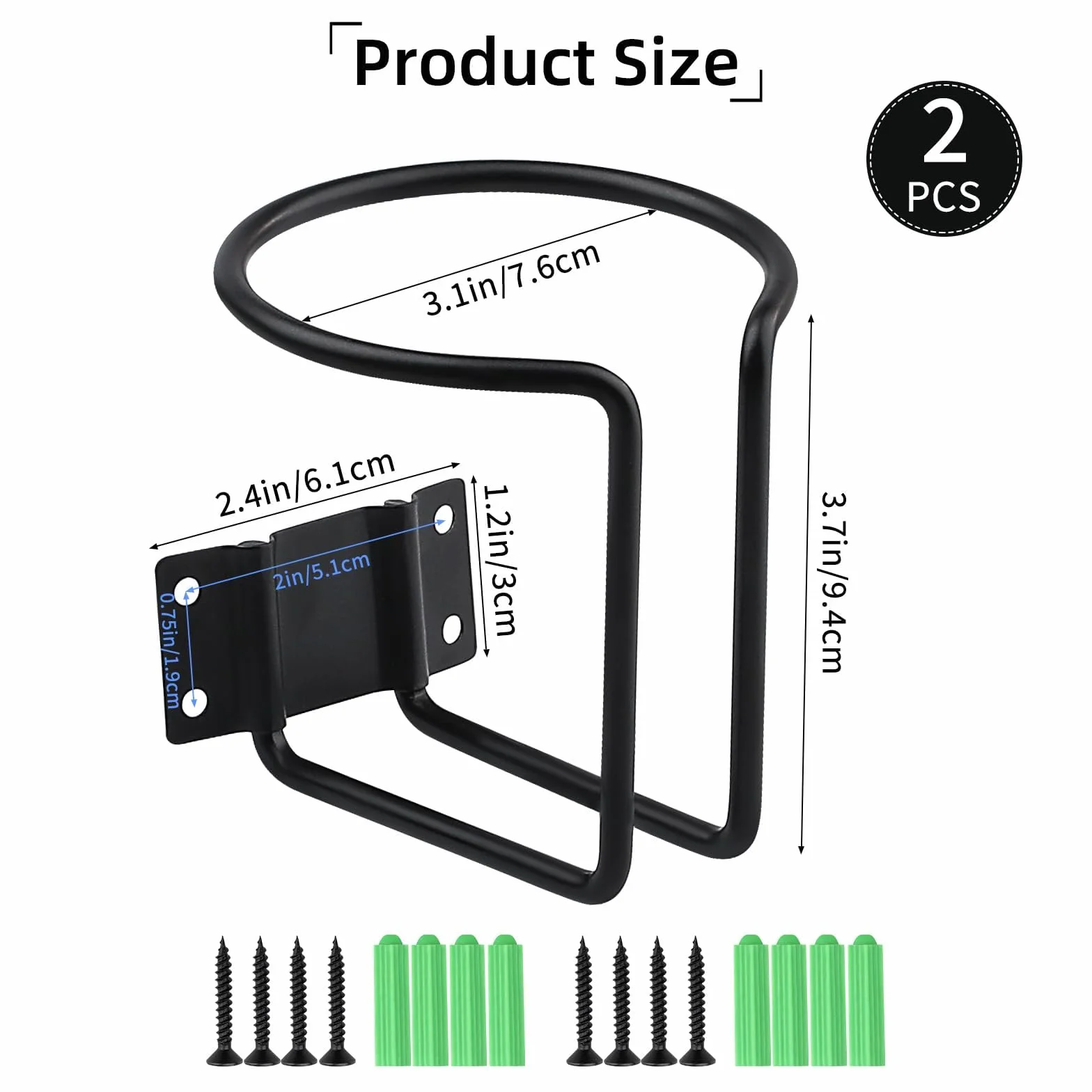 2 portavasos de acero inoxidable con tornillos, soporte universal para bebidas con anillo de barco, soporte de pared negro para barco, camión, caravana, tractor, columpio de madera al aire