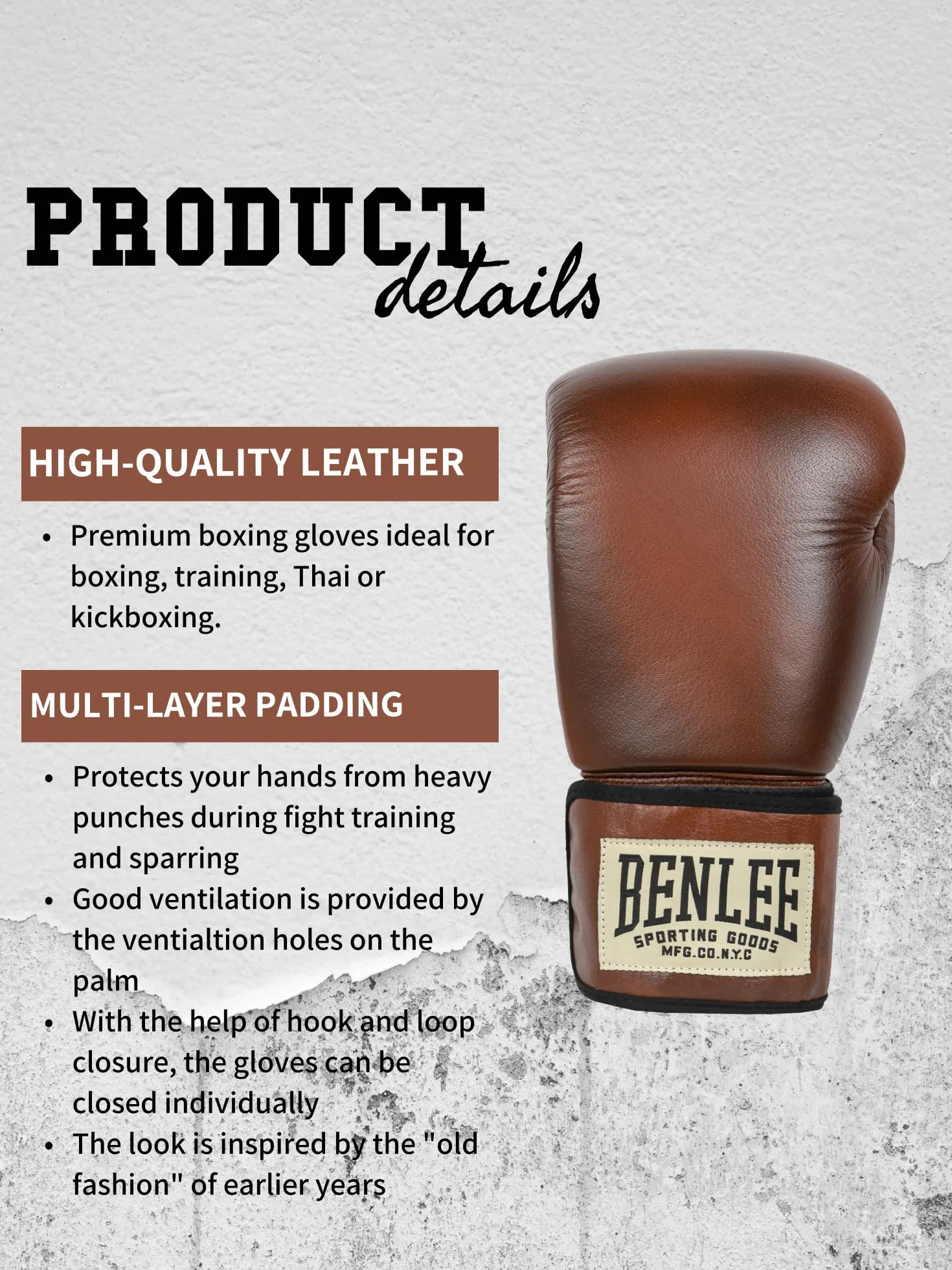 BENLEE Guantes de Boxeo de Cuero Premium Training