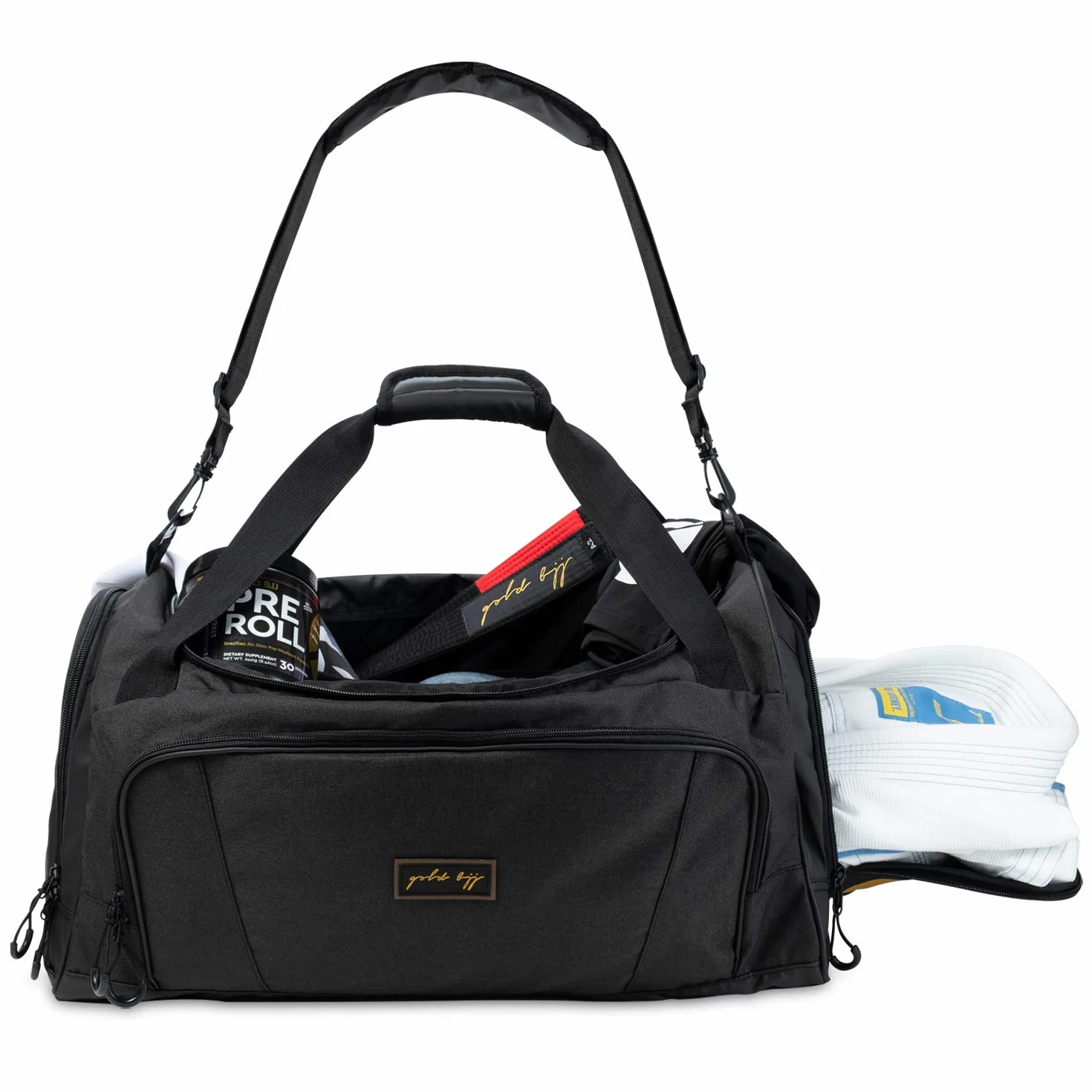 Gold BJJ Jiu Jitsu Duffle Bag - Waterproof Pocket for Sweaty Gi, Rashguard, or Shoes - The Duffel Bag for Martial Arts Gear, Boxing, MMA, and More
