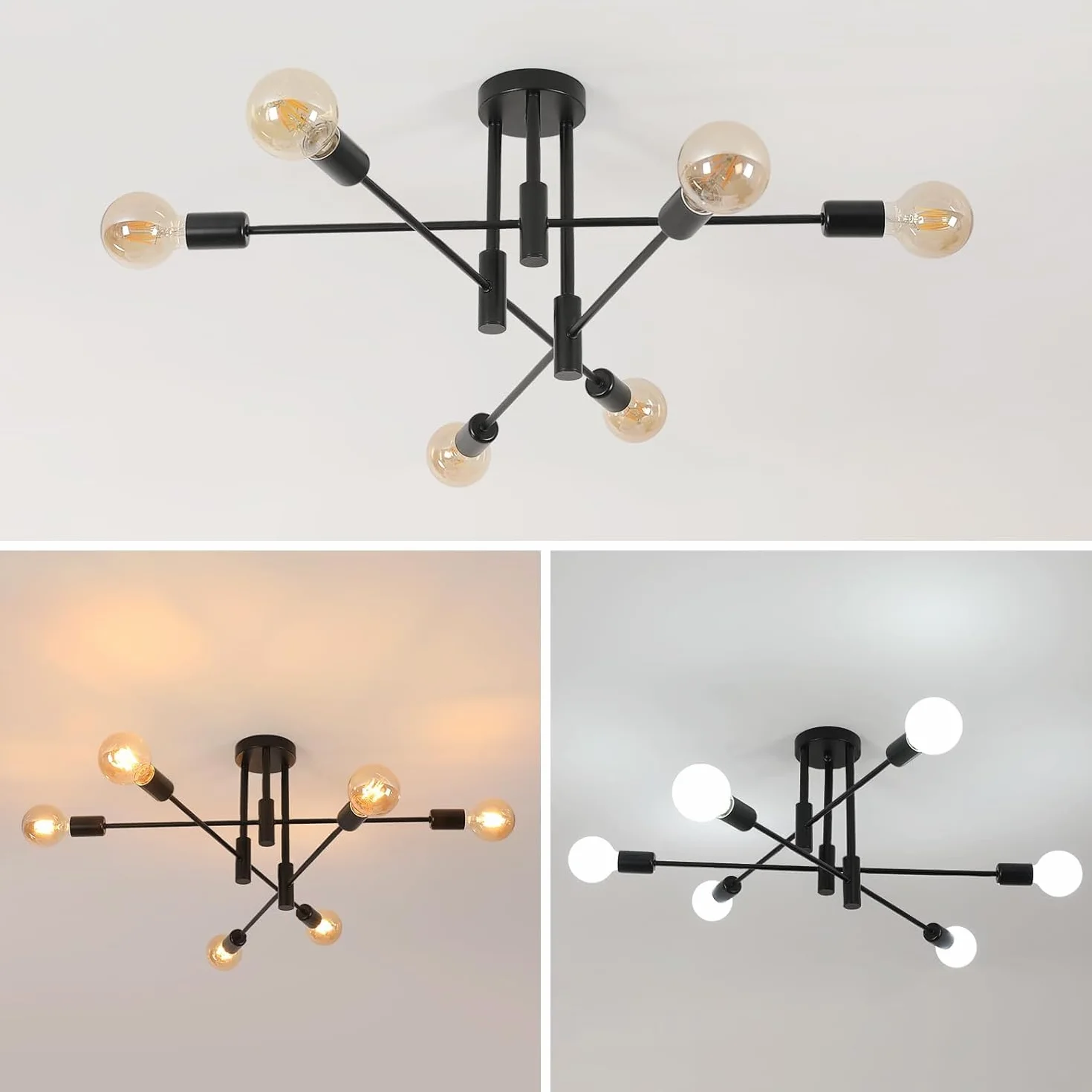 Lámpara de Techo Industrial Vintage 6 Luces E27 Ángulo Ajustable 180° Diámetro 72 cm Negro