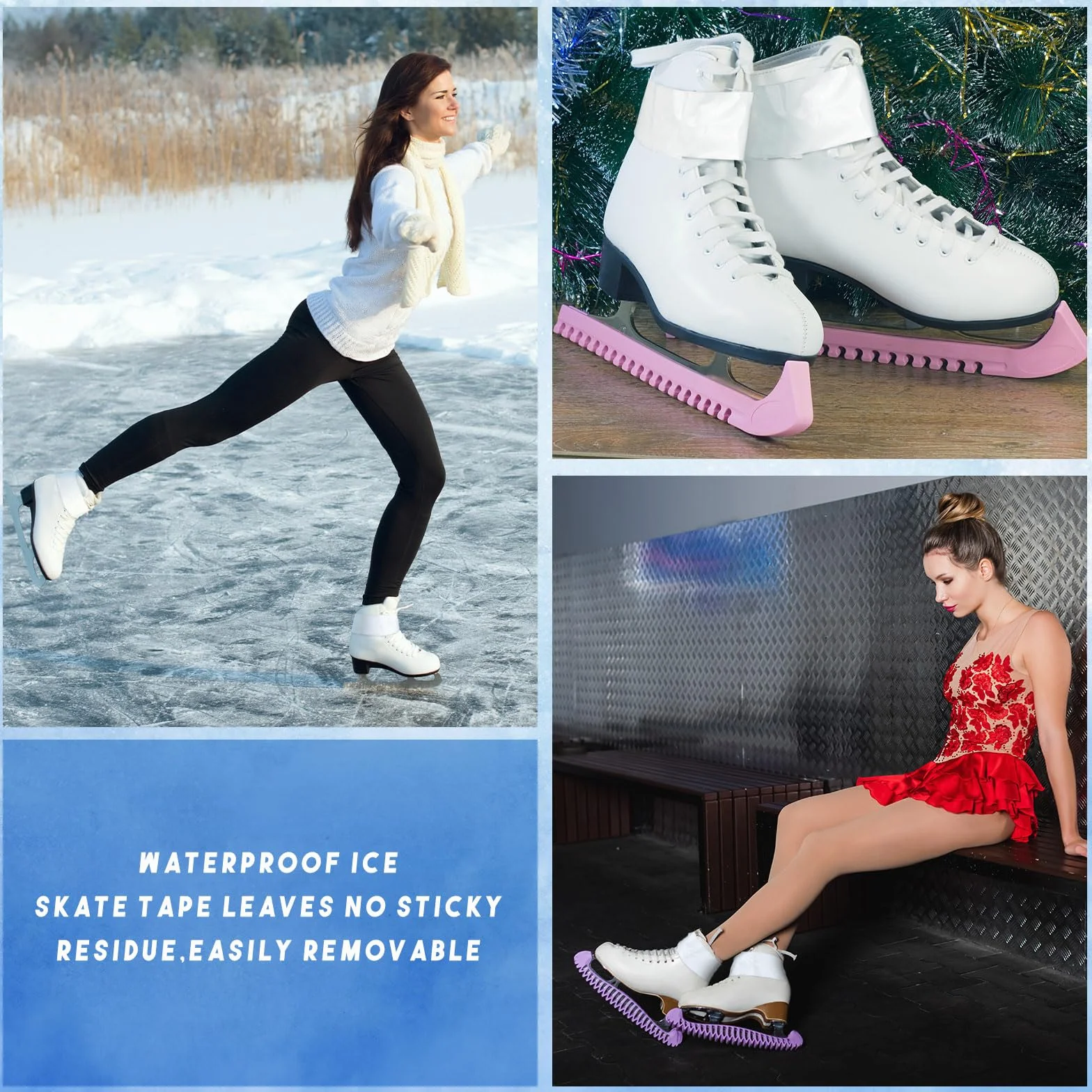 Jexine 2 Rollos de Cinta Blanca de 98 pies para Patinaje artístico, Cinta Deportiva Impermeable de 1.5 Pulgadas, Cinta de Hockey sobre Hielo para Botas de Patinaje atlético, Accesorios Protectores de