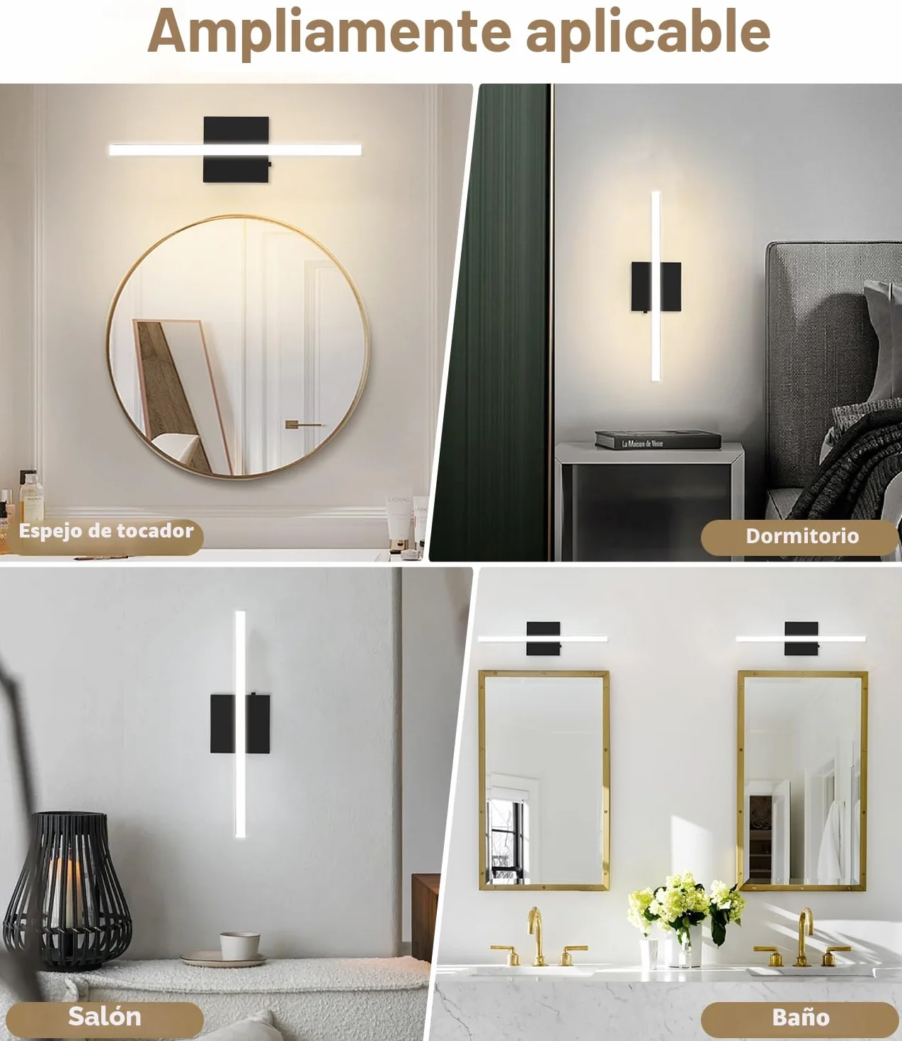 Lámpara de Espejo para Baño 40CM LED 3000-6000K Control de Color Aplique Acrílica Pared Moderna