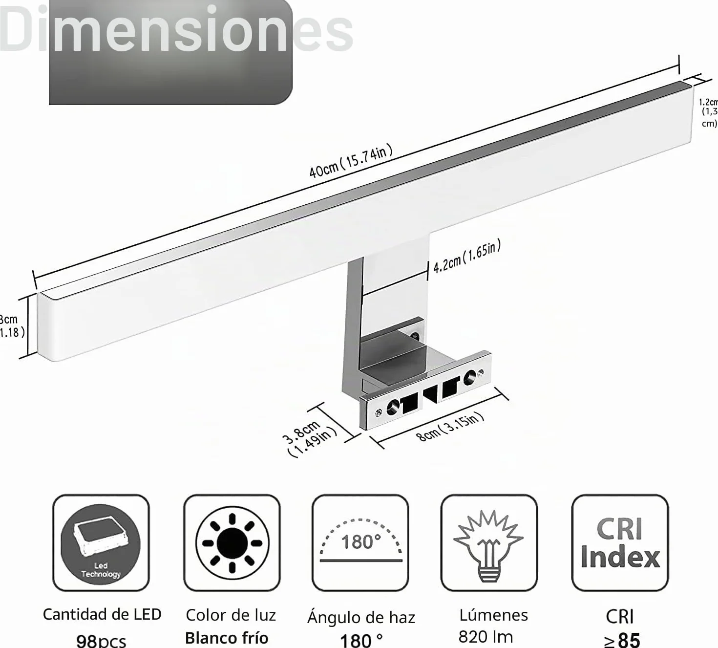 Lámpara LED de Baño 10W 820LM Blanco Neutro 4000K IP44 230V 40cm