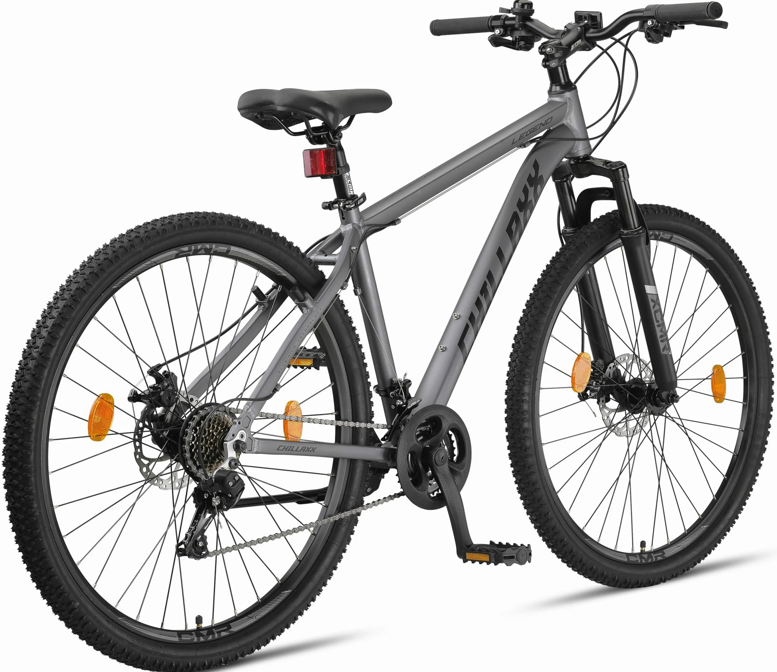 Chillaxx Bicicleta Legend Aluminio 24, 26, 27,5 y 29 Pulgadas,Mountain Bike MTB Bicicletas para niños y niñas, Hombres y Mujeres, 21 velocidades de Cambio de 29 Pulgadas, Freno de Disco Negro y Rojo