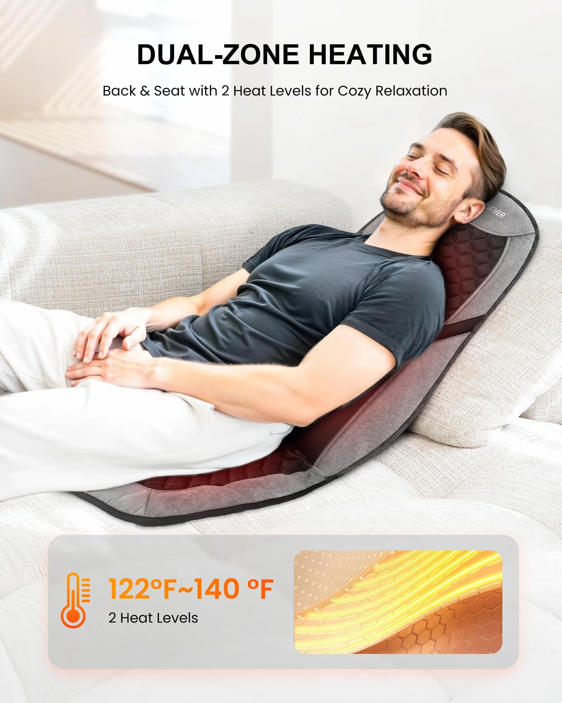 COMFIER Masajeador Cervical y Espalda con Calor, 5 Modos de Vibración, 3 Intensidades