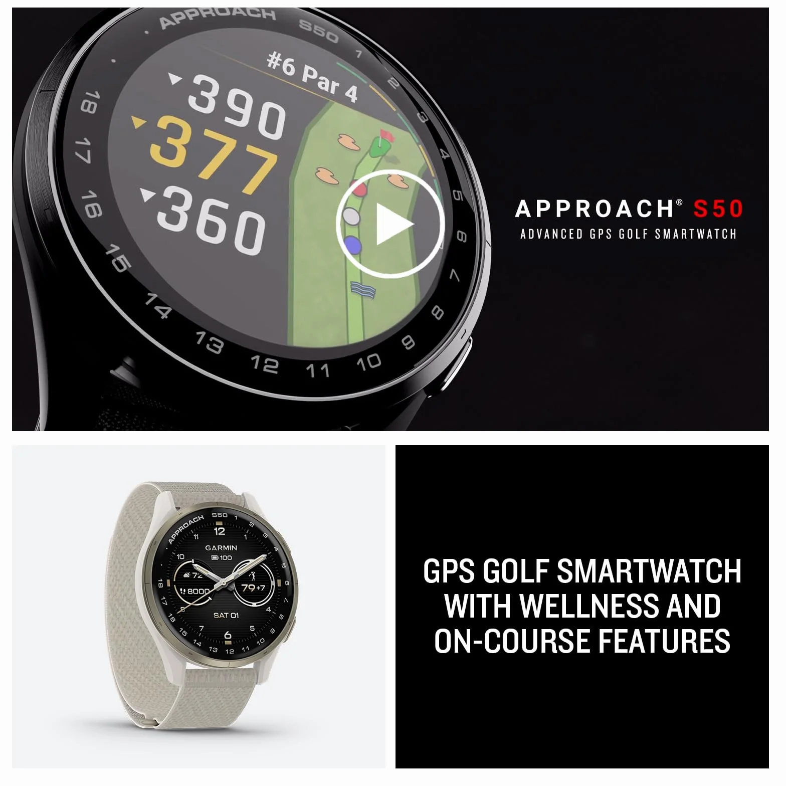 Garmin Approach S50 Reloj Inteligente GPS Golf Pantalla AMOLED Bisel Aluminio Correa Nailon