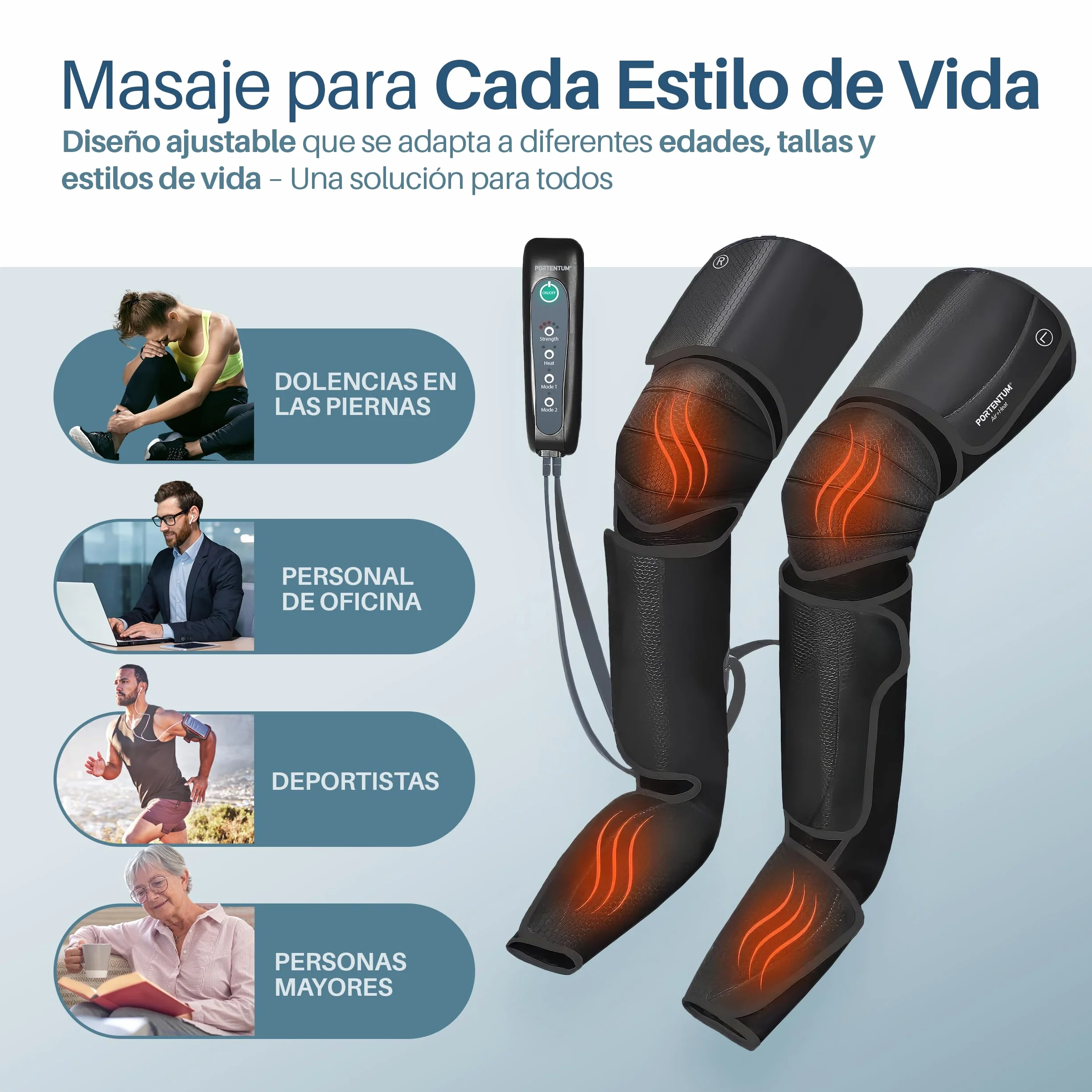 PORTENTUM Botas de presoterapia con calor regulable, 5 niveles de compresión, Masajeador piernas