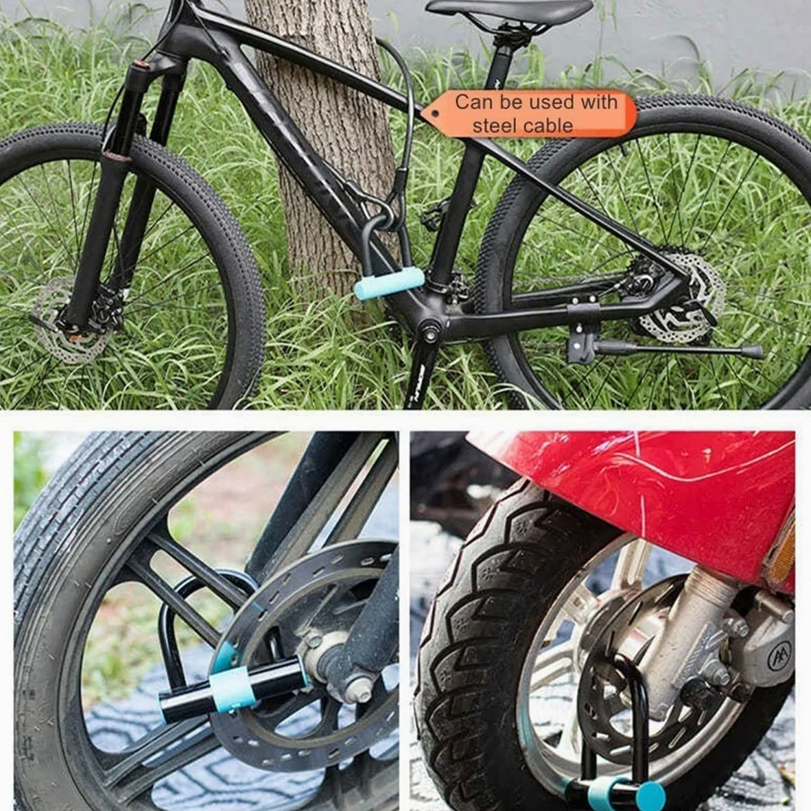 Candado de Acero para Bicicleta, Mini candado en U con Llaves para Scooter, Bicicleta, antirrobo, portátil, para Deportes, Bicicleta, Coche eléctrico, Motocicleta, Ciclismo (F 13,5 x 7 cm)