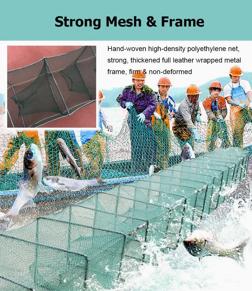Trampa de Cebo Plegable for camarones y cangrejos de 7,9 a 52,5 pies de Largo, Red de Pesca en Agua Salada, Captura automáticamente más Peces fácilmente