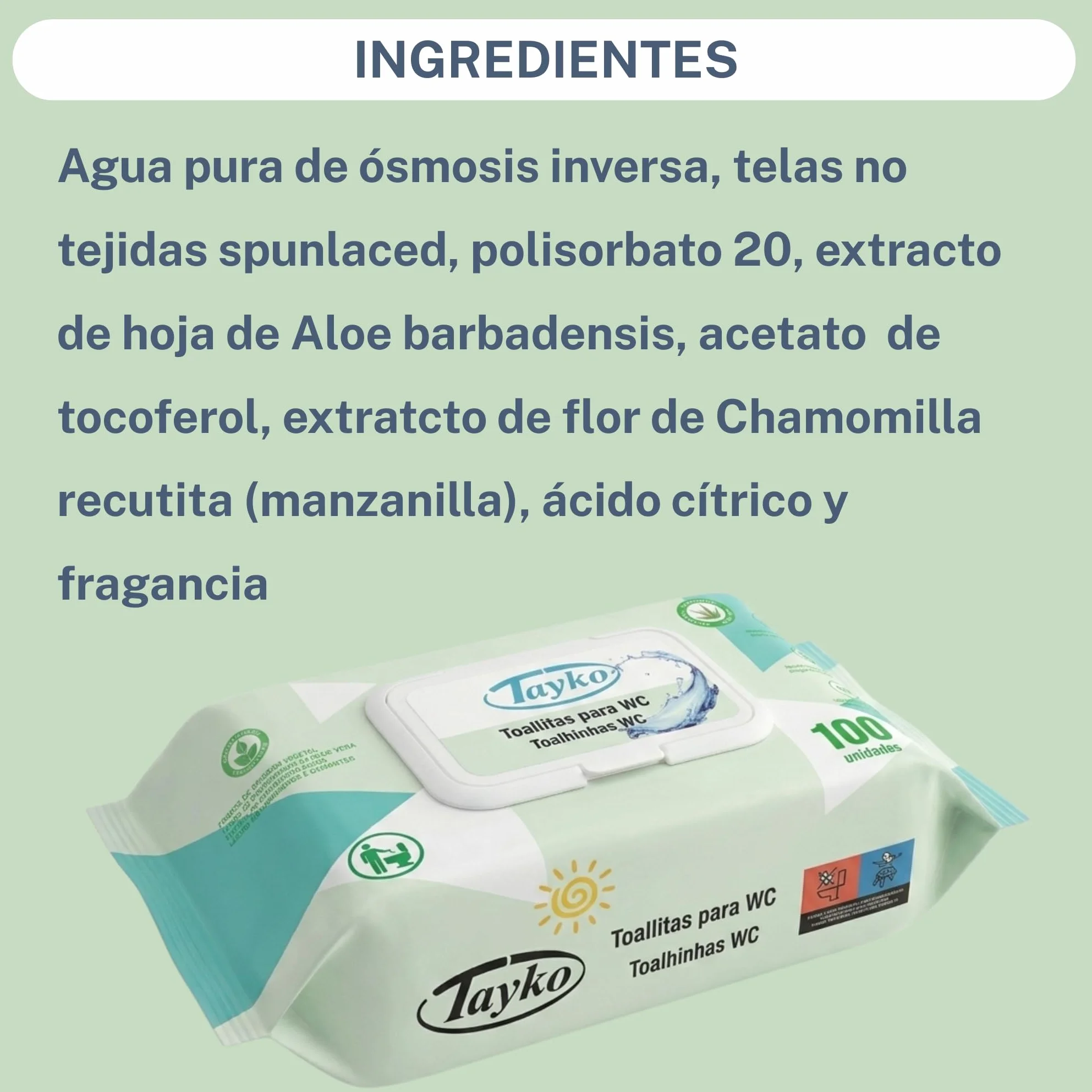 Tayko Toallitas Papel Higiénico Húmedo Aloe Vera 600 toallitas con Tapa Rígida Biodegradables