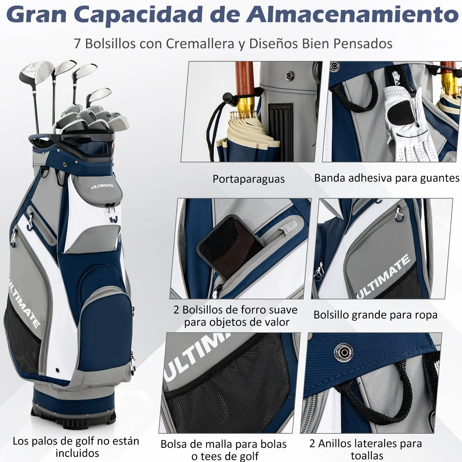 COSTWAY Bolsa Golf con 14 Palos, Bolsa de Carro de Golf Ligera y Portátil, 7 Bolsillos con Cremallera, Capucha para Lluvia, Cart Bag, Soporte para Paraguas, Unisex Adulto