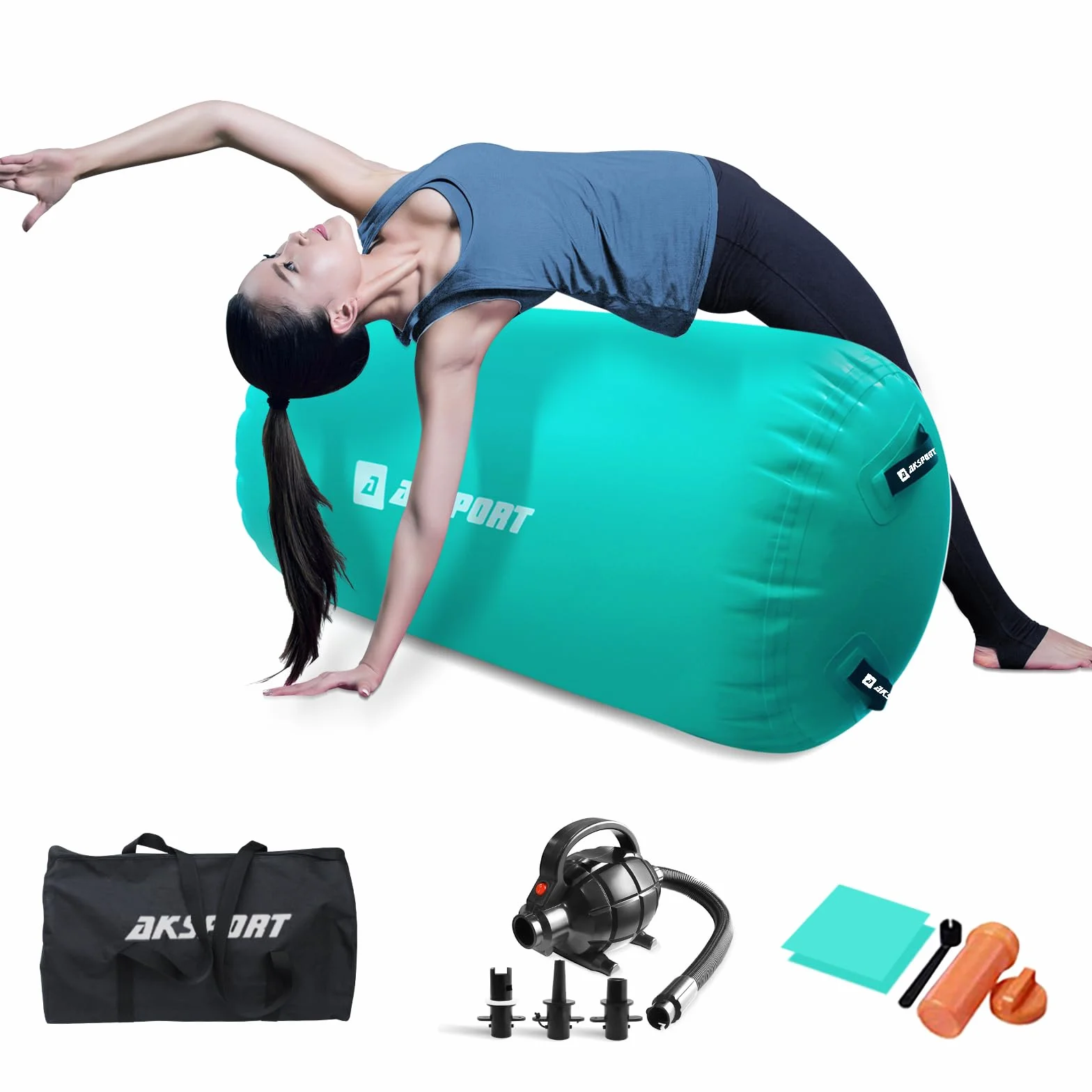 AKSPORT Air Roller - Rodillo inflable para ejercicios de espalda, yoga, tumbling