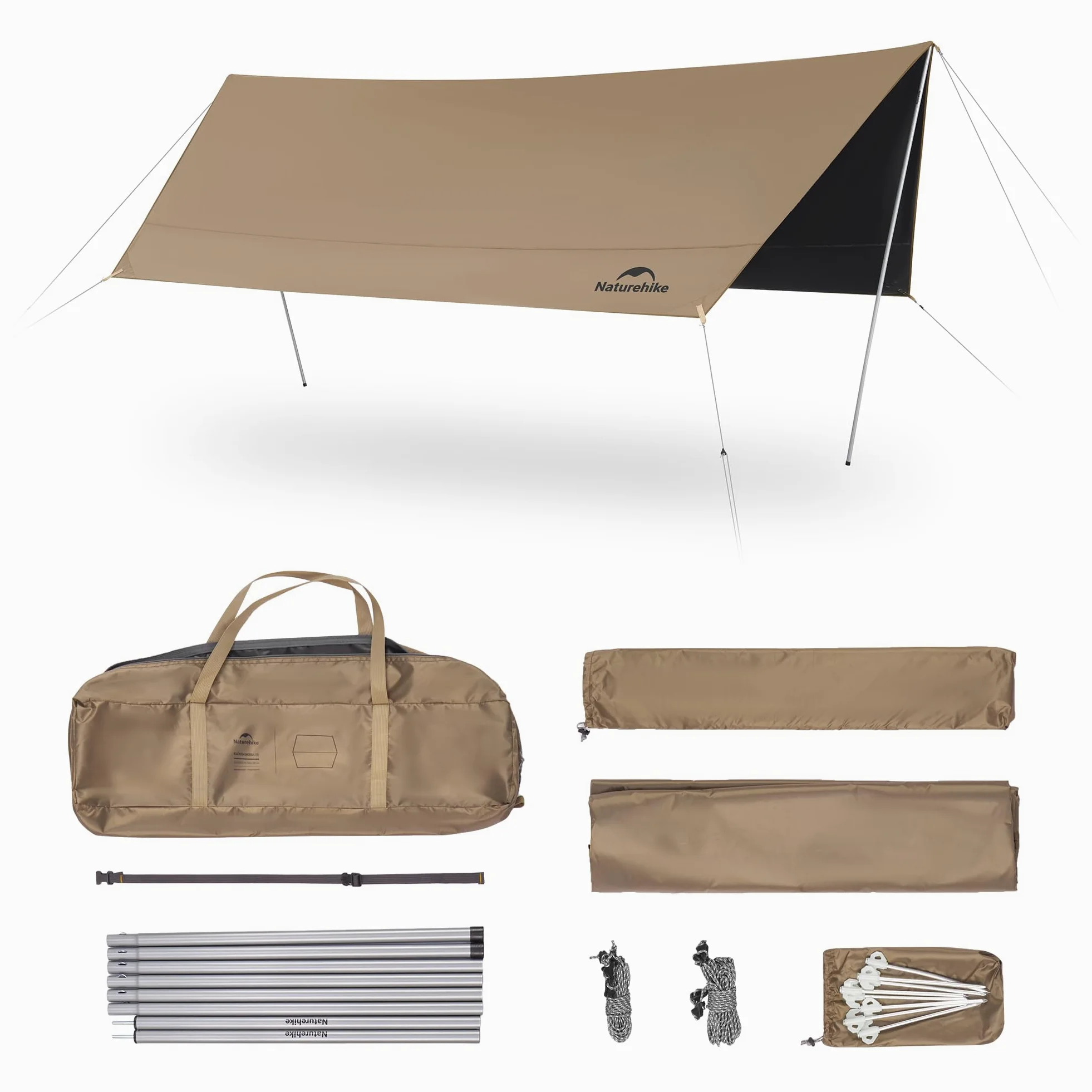 Naturehike Lona para tienda de campaña con postes, poliuretano impermeable de 18000 mm, anti-UV UPF2000+ para camping, refugio solar, mosca de lluvia, toldo de tienda de campaña para fiestas al aire
