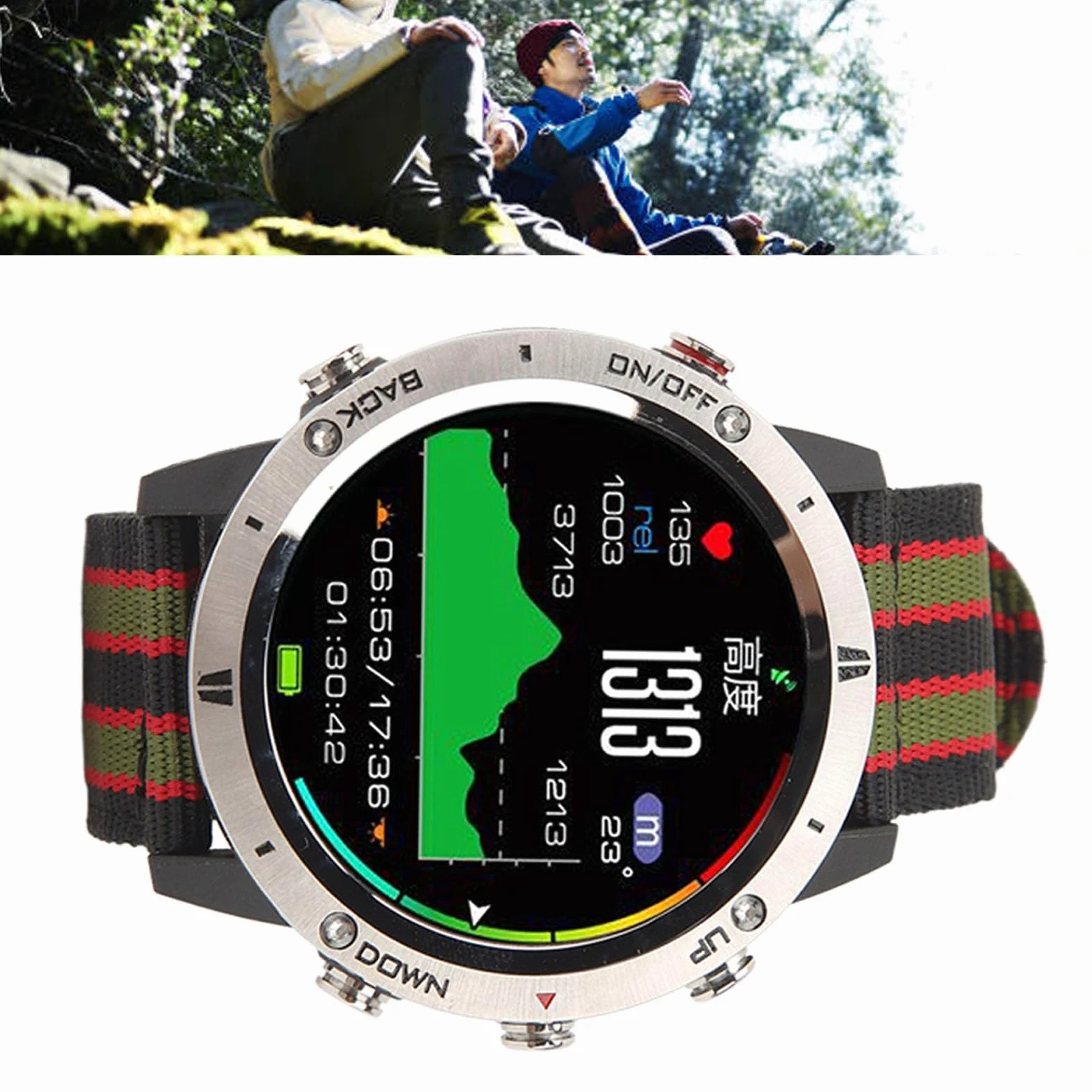 SIXRUN Reloj Inteligente Deportivo, Reloj Inteligente para Hombre Fabricado en Acero Inoxidable y Nylon, 4.0 con App para Montañismo