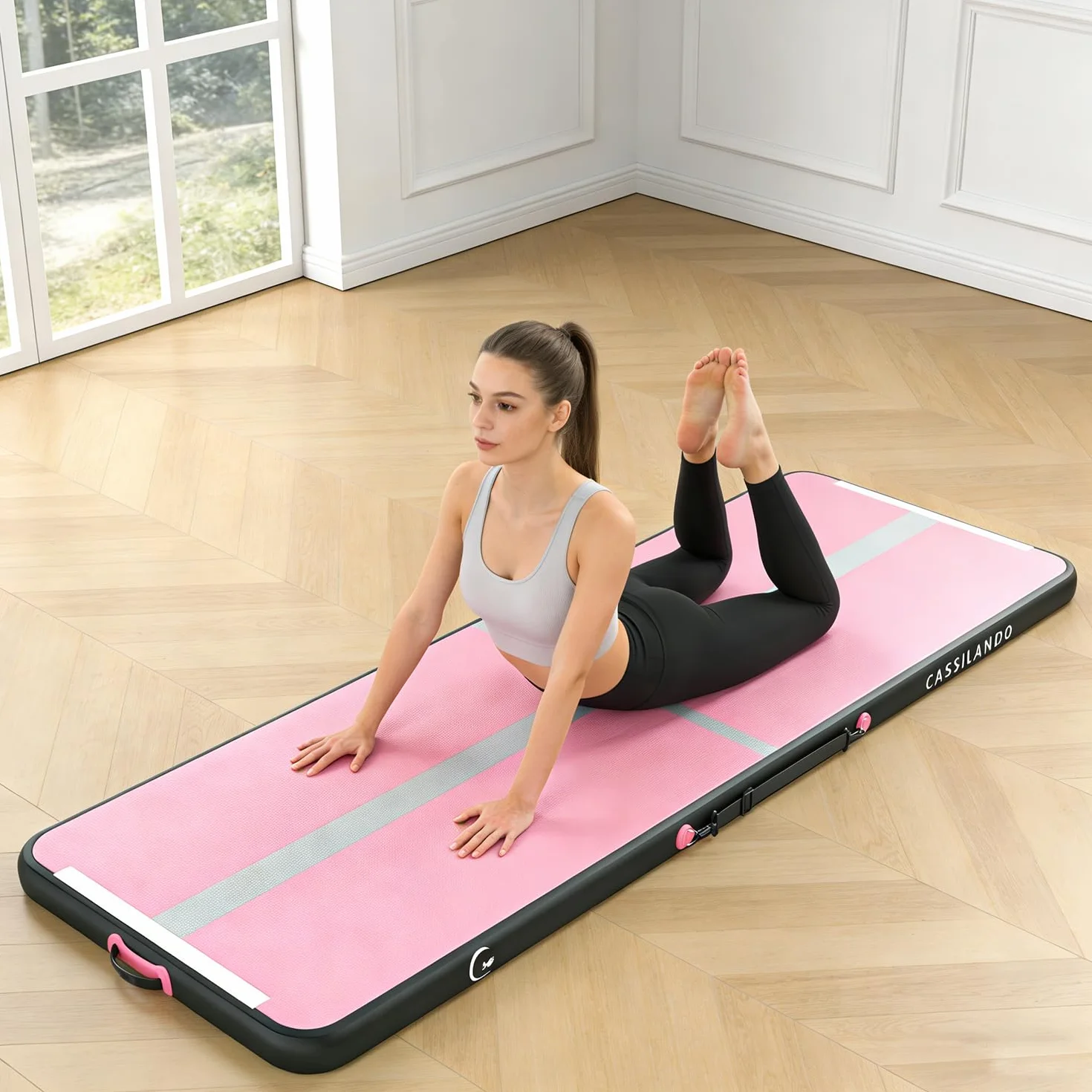 Colchoneta inflable de gimnasia de aire de 10 pies, 13 pies, 16 pies, tapete de entrenamiento de 4 pulgadas de grosor con bomba eléctrica para uso doméstico/gimnasio/yoga/entrenamiento al