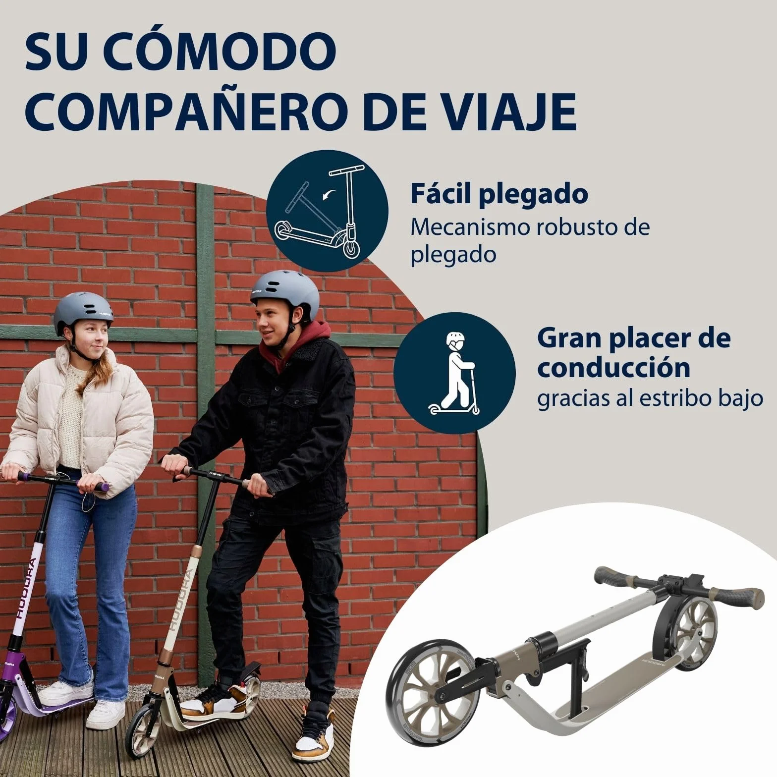HUDORA BigWheel 205 Advanced Scooter - Patinete de Aluminio cómodo para hasta 100 kg - Patinete Plegable y Ajustable en Altura - Scooter para niños/Adolescentes y Adultos