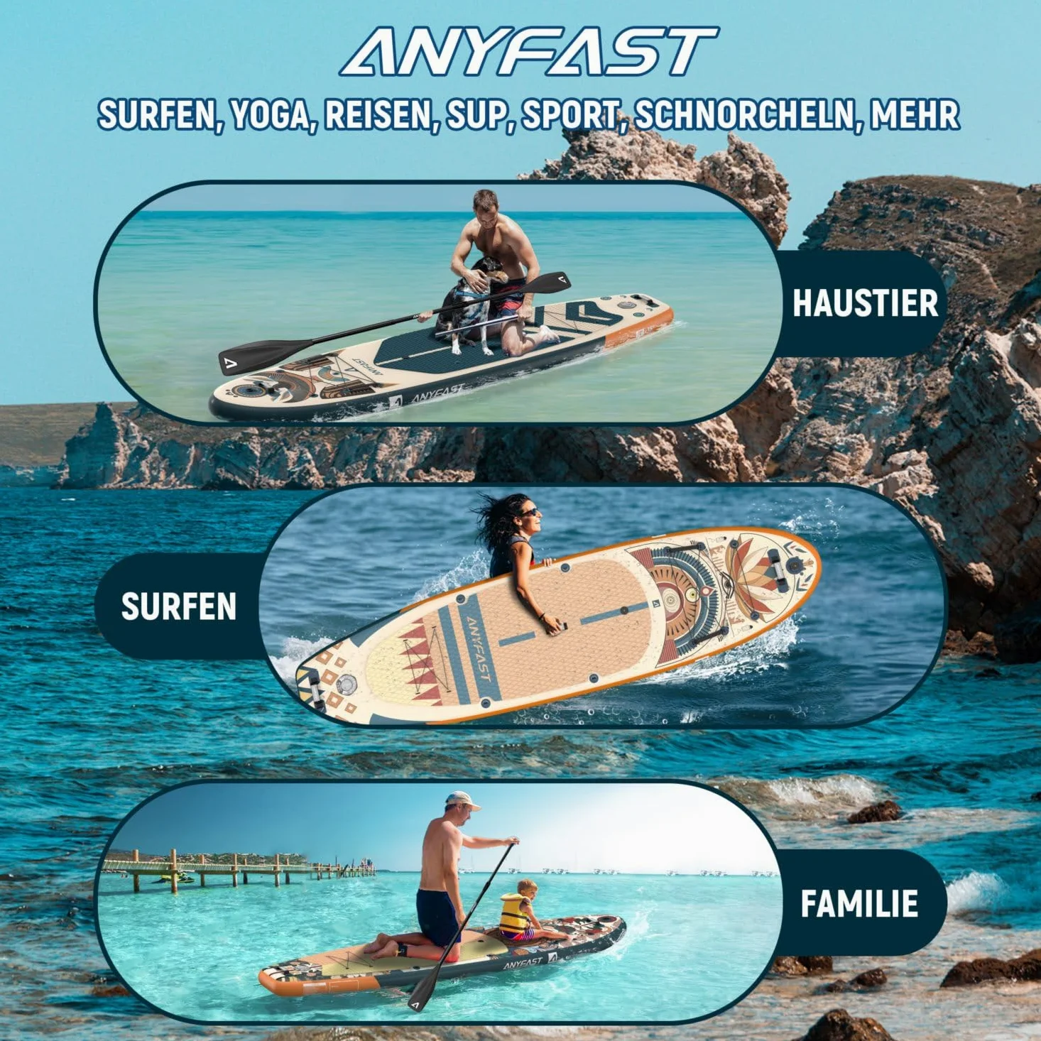 Tabla Paddle Surf Hinchable - Paddle Surf Hinchable para 2+1 Personas/Familia con Accesorios,Stand Up Paddleboard para Adultos & Todos los Niveles