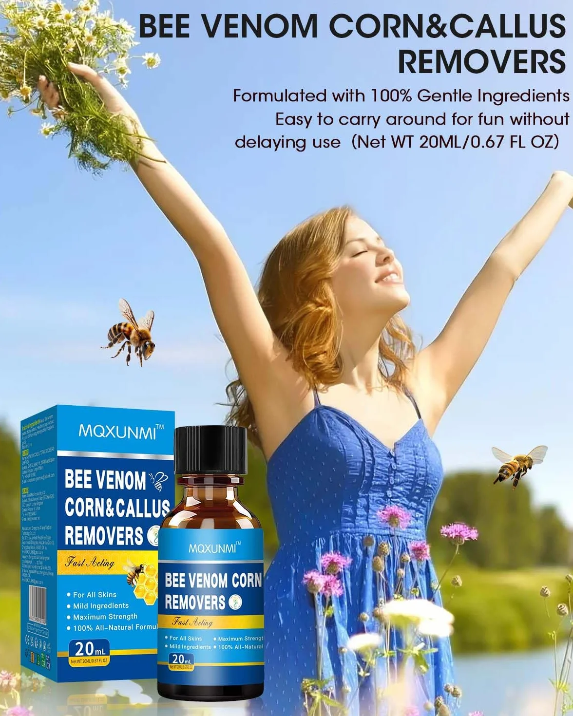Removedor de Maíz con Veneno de Abeja 20 ml Máxima Potencia Eliminador de Callos Líquido para Pies