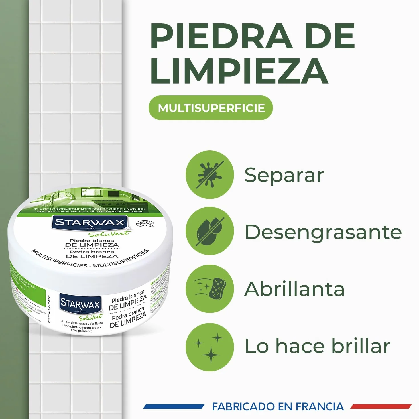 Starwax Piedra blanca de limpieza multiusos 100% origen natural
