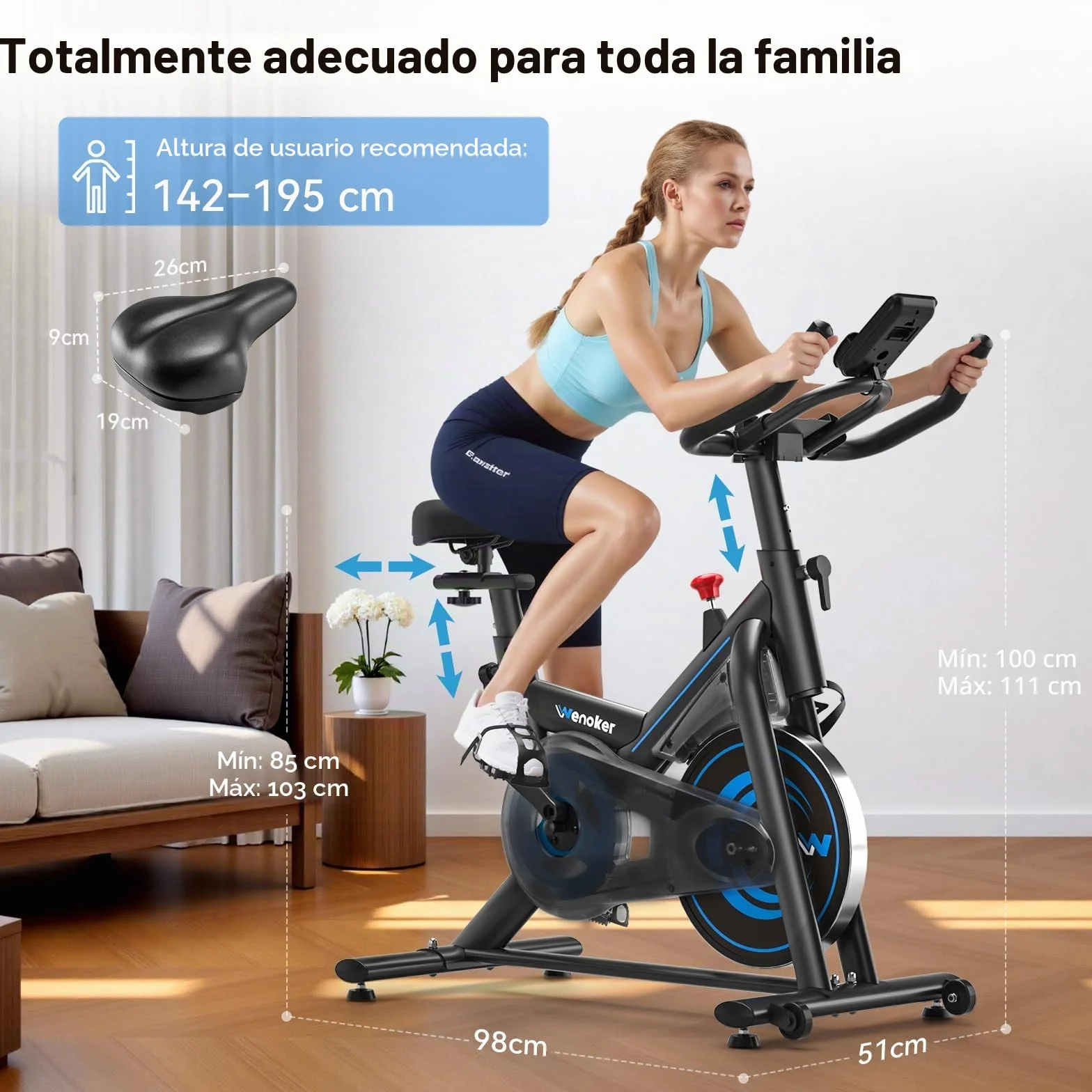 Wenoker Bicicleta estática con App,Ergómetro silencioso para entrenamiento en casa con resistencia magnética,Bicicleta de spinning para entrenamientos cardiovasculares en interiores,Hasta 160 kg