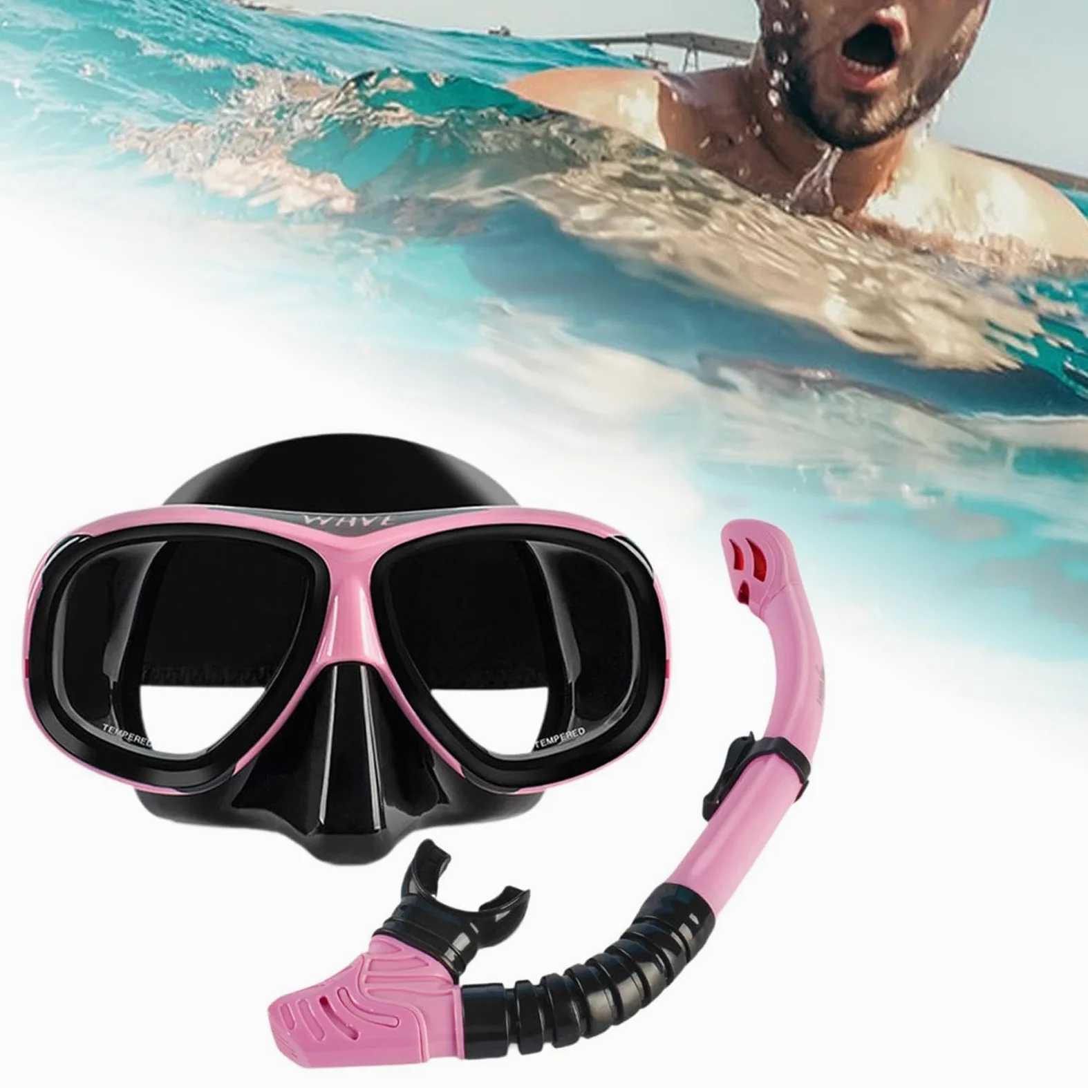 Snorkel Set Kit de Snorkel Gafas Antiniebla Mascarilla Gran Visión Tubo Silicona Anatómica Material Adecuado para Adultos