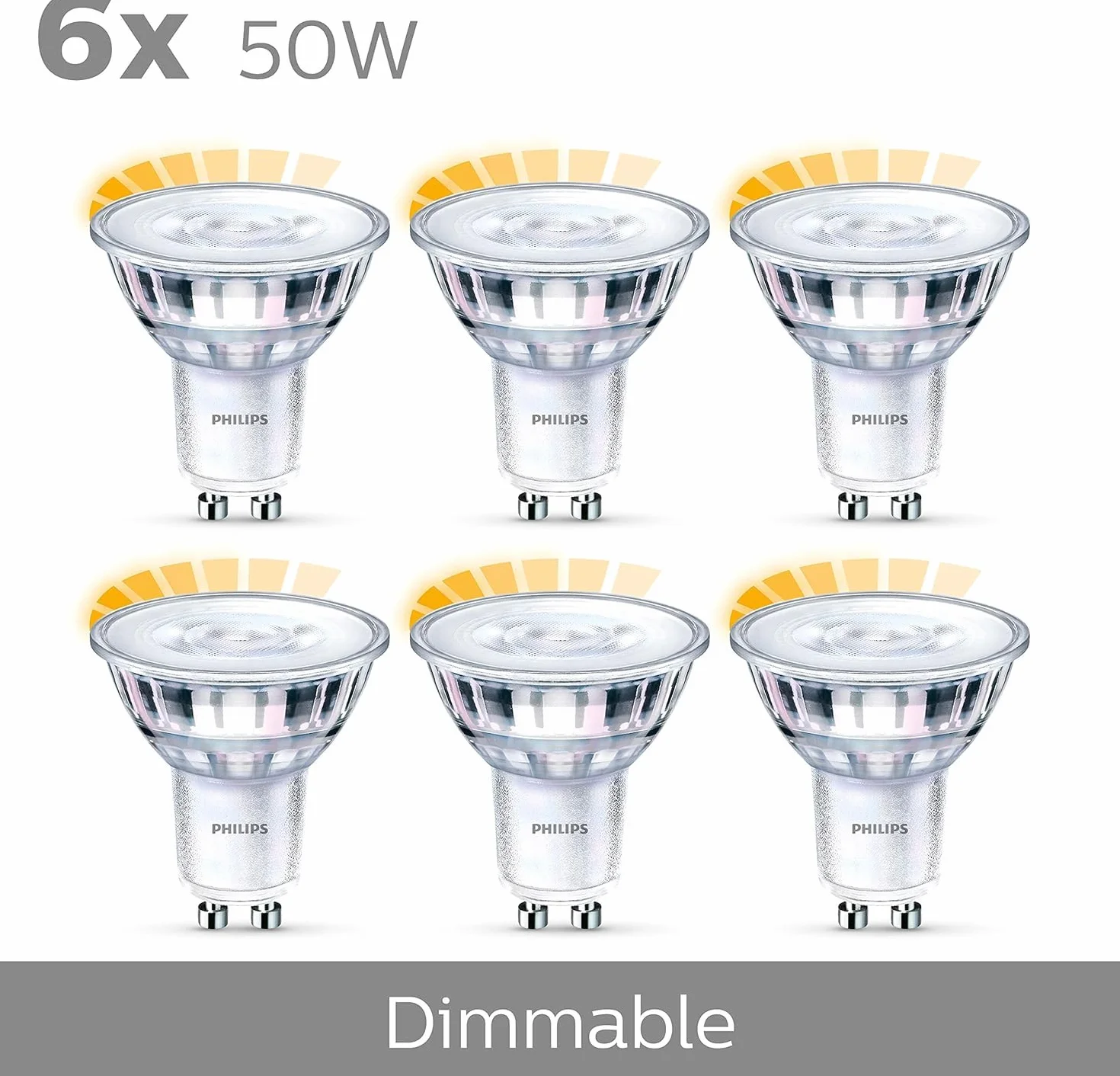 Philips LED GU10 3.8W Equivalente a 50W 345 Lumen Regulable Blanco Cálido 6 Unidad