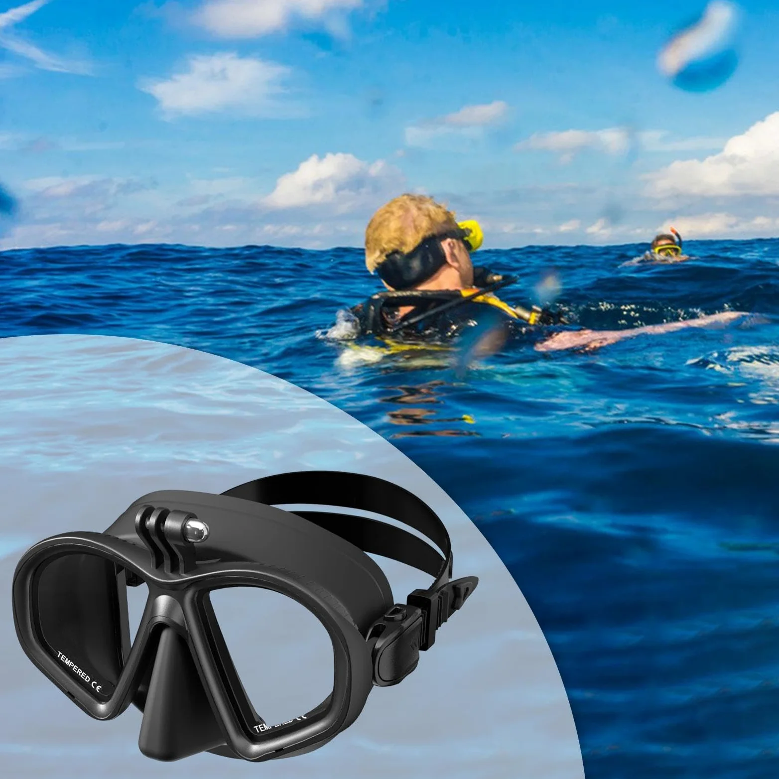 Gafas de Buceo Profesional Ligeras Antivaho de Silicona Vidrio Templado con Soporte para Cámara Deportiva Ajuste Cómodo Adecuadas para Deportes Acuáti
