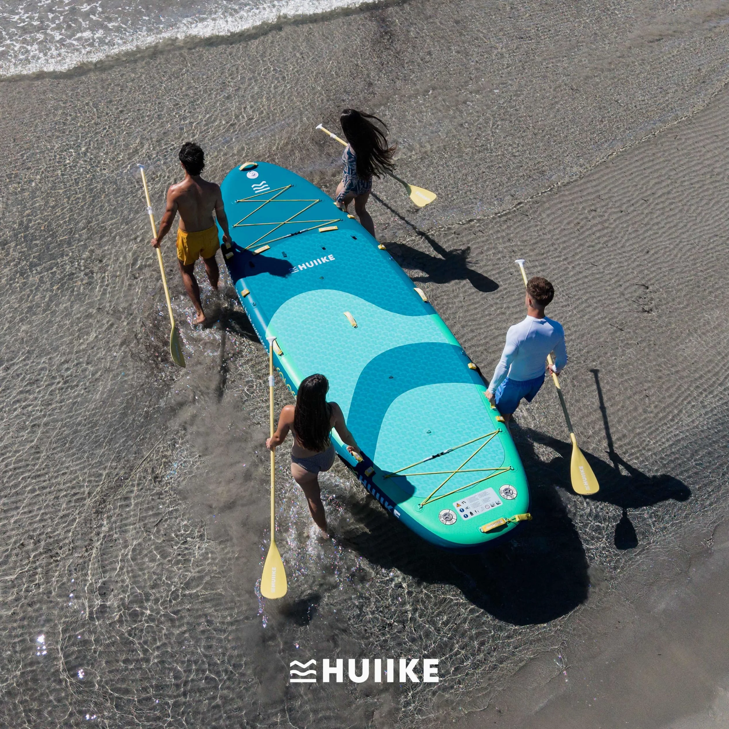 HUIIKE Tabla Paddle Surf Hinchable XXL 15' 4 Personas 480 kg con Accesorios | SUP Gigante con 4 Remos, 2 Infladores, 5 Quillas, Leash y Macuto. Stand Up Paddle Board Gran Estabilidad y Resistencia