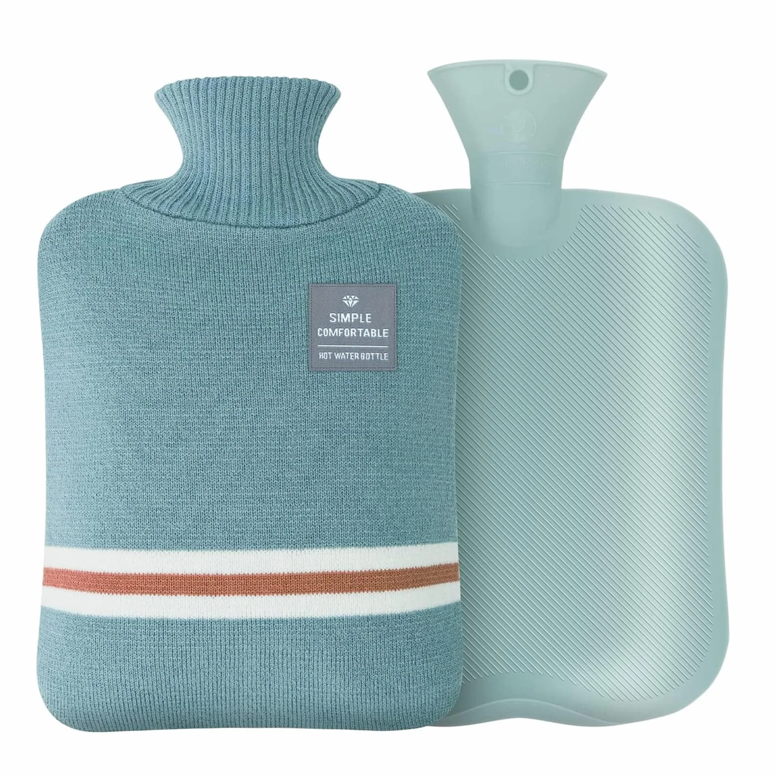 Bolsa de Agua Caliente 2L con Funda de Peluche Antifugas para Dolor Muscular y Menstrual (Azul)
