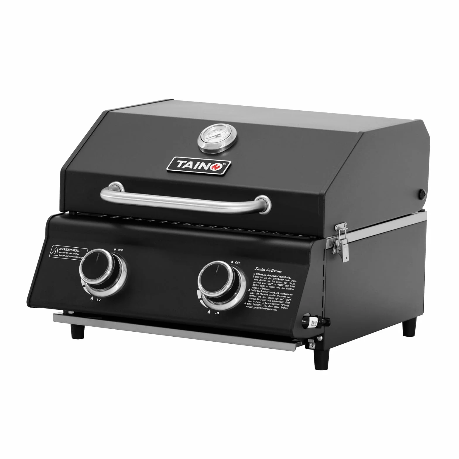 TAINO Platinum Compact Dark - Parrilla de mesa con 2 quemadores, parrilla de gas compacta para camping, mini barbacoa portátil