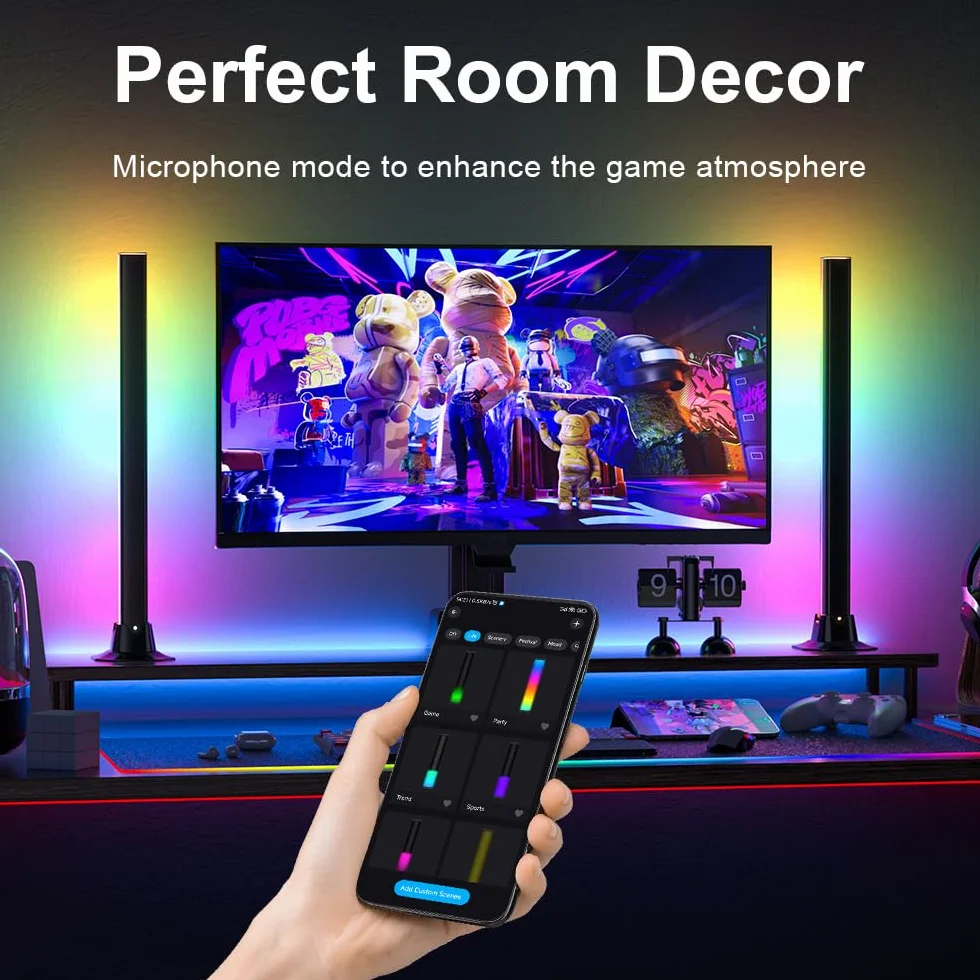 Barra de Luz LED RGBIC 42 cm, Lámpara Gaming USB con App Bluetooth, Iluminación 270° y Sincronización Musical