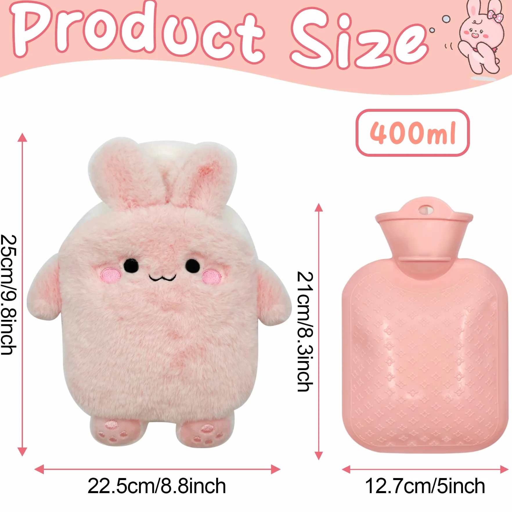 Bolsa de Agua Caliente para Niños con Funda de Felpa Suave, Desmontable y Lavable, Sin Fugas
