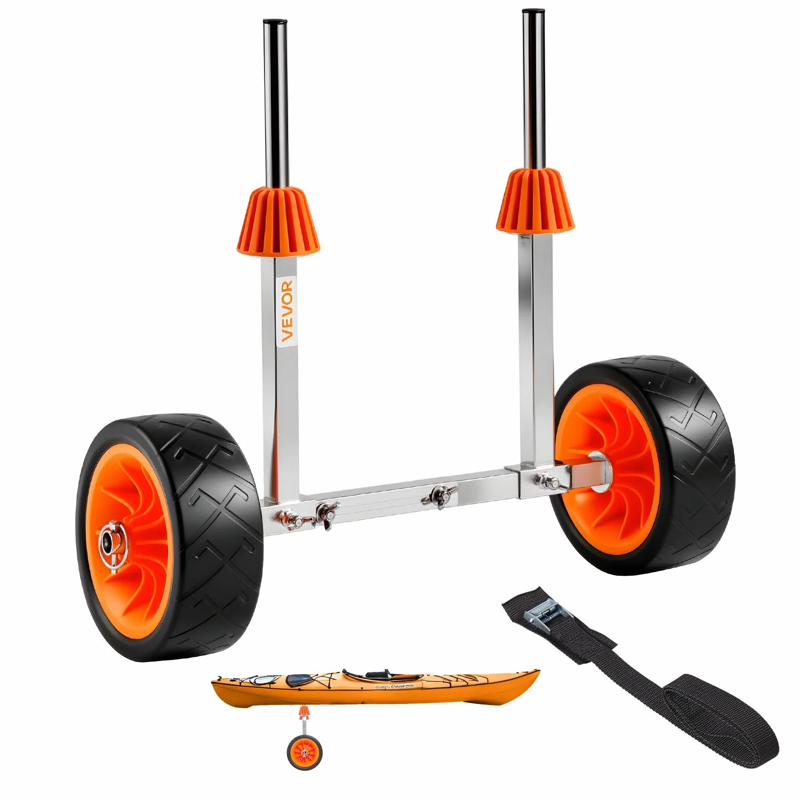 VEVOR Remolque Vertical para Kayak, Remolque de Kayak 560 x 190 x 485 mm con Neumáticos de Goma Maciza de 19,1 cm y Correa de Amarre, Carga de 113,4 kg, Carrito para Tabla de Surf de Remo, Canoas