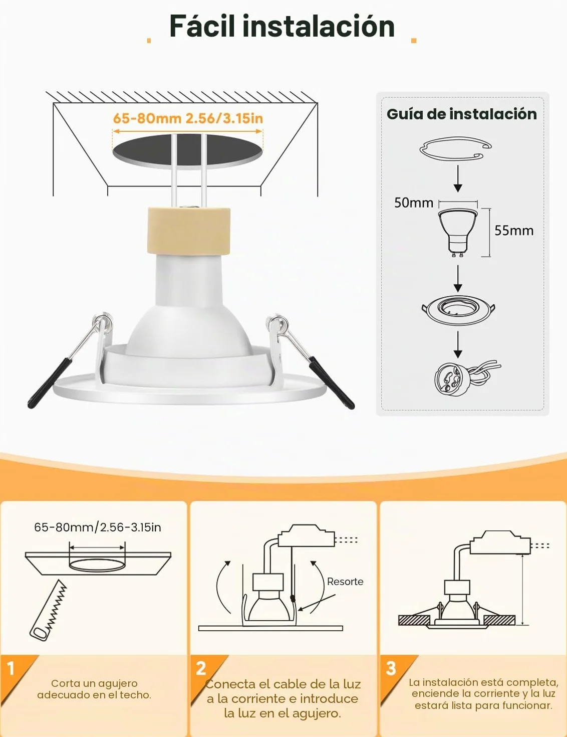 Foco Empotrable LED Techo GU10 Blanco Redondo 10 Piezas 230V 30°