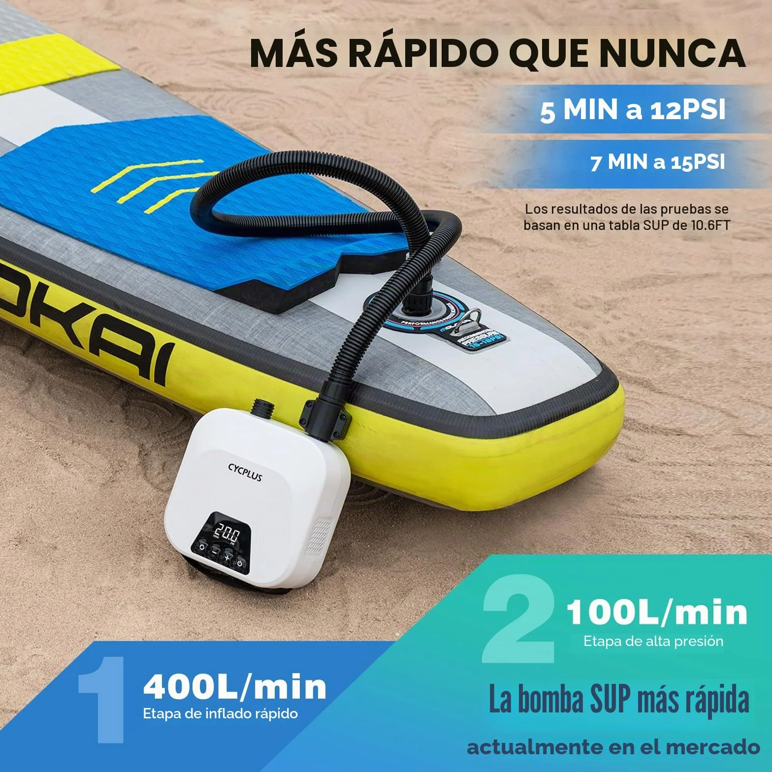 CYCPLUS Bomba de Aire Inteligente 20PSI para Sup, con Batería Recargable y Función de Inflado/Desinflado Inteligente. Ideal para Tablas de Paddle, Cometas, Tiendas de Campaña y Colchones