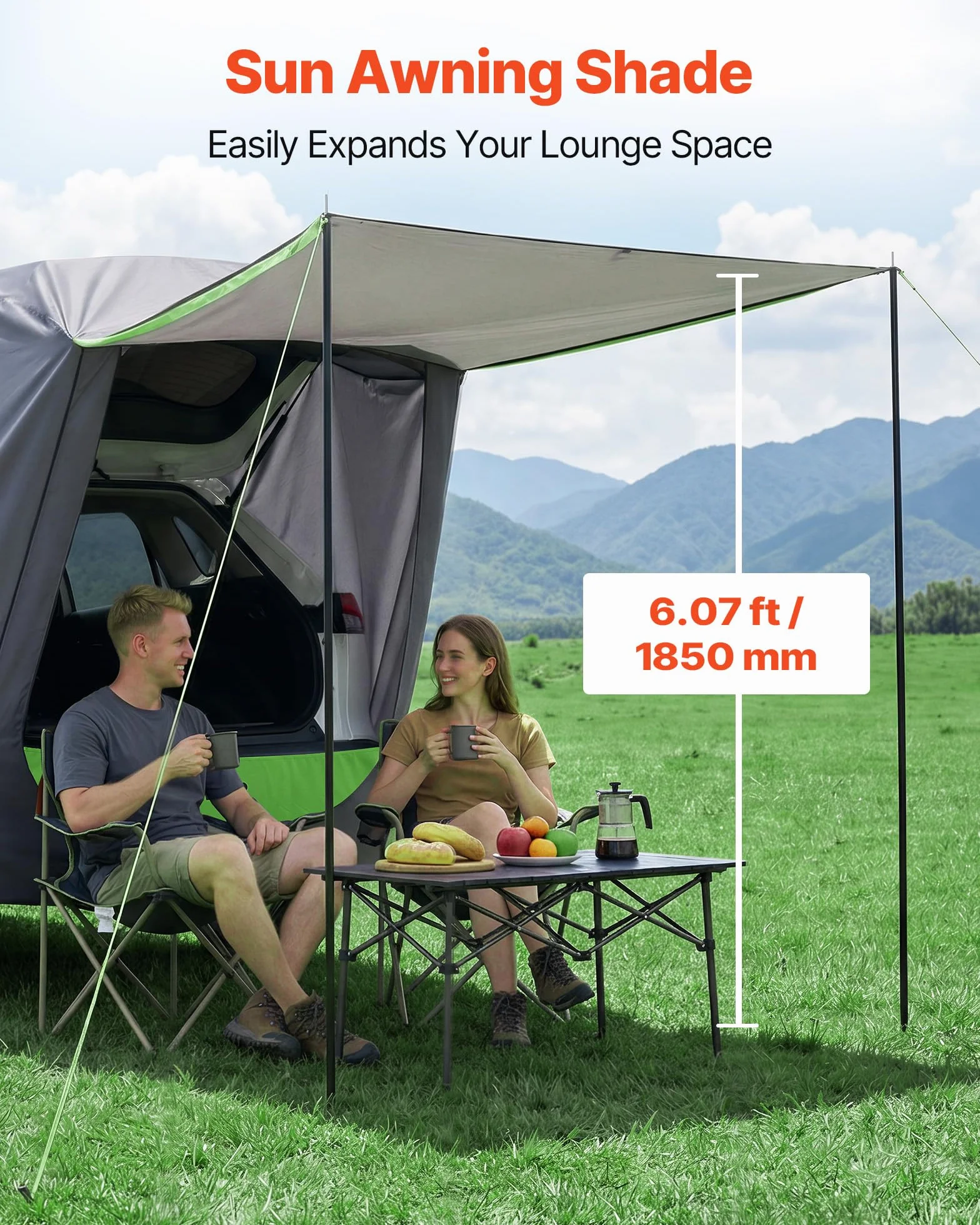 VEVOR Tienda de Campaña con Toldo para Coche 150x150 cm Impermeable PU2000 mm Carpa para Acampar