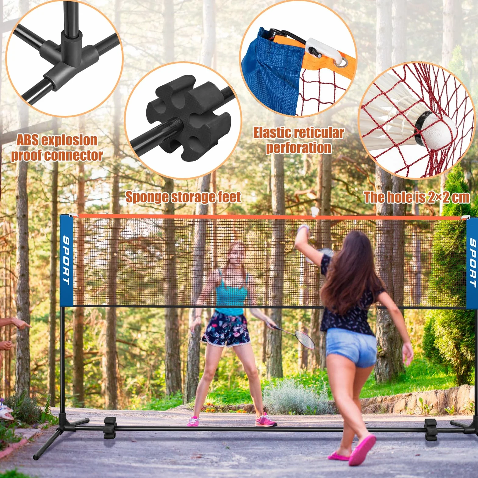 AKOZLIN Juego de red de bádminton portátil altura ajustable con postes y bolsa de transporte