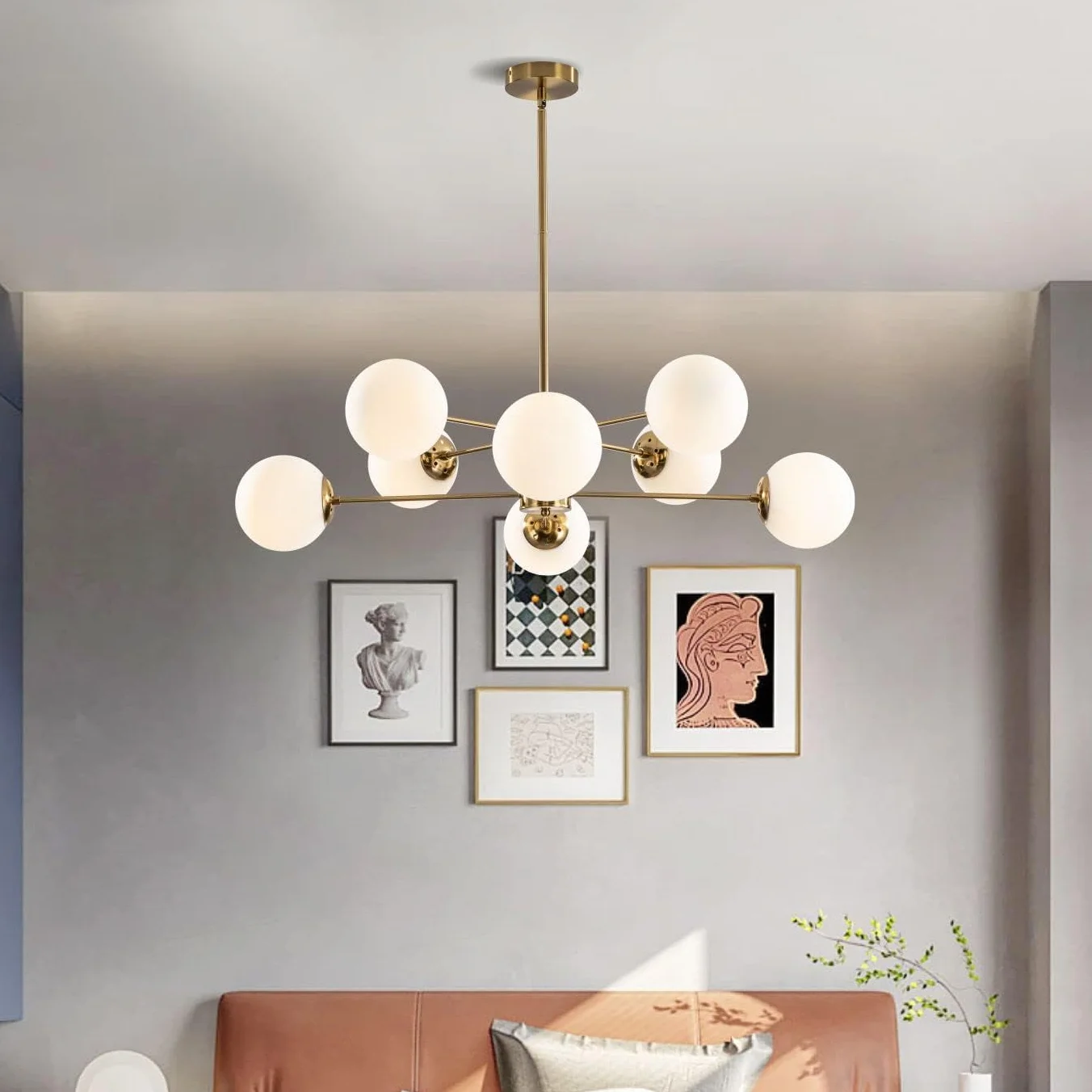 Lámpara de araña Sputnik de cristal 8 luces dorada moderna colgante vintage globo empotrado cocina