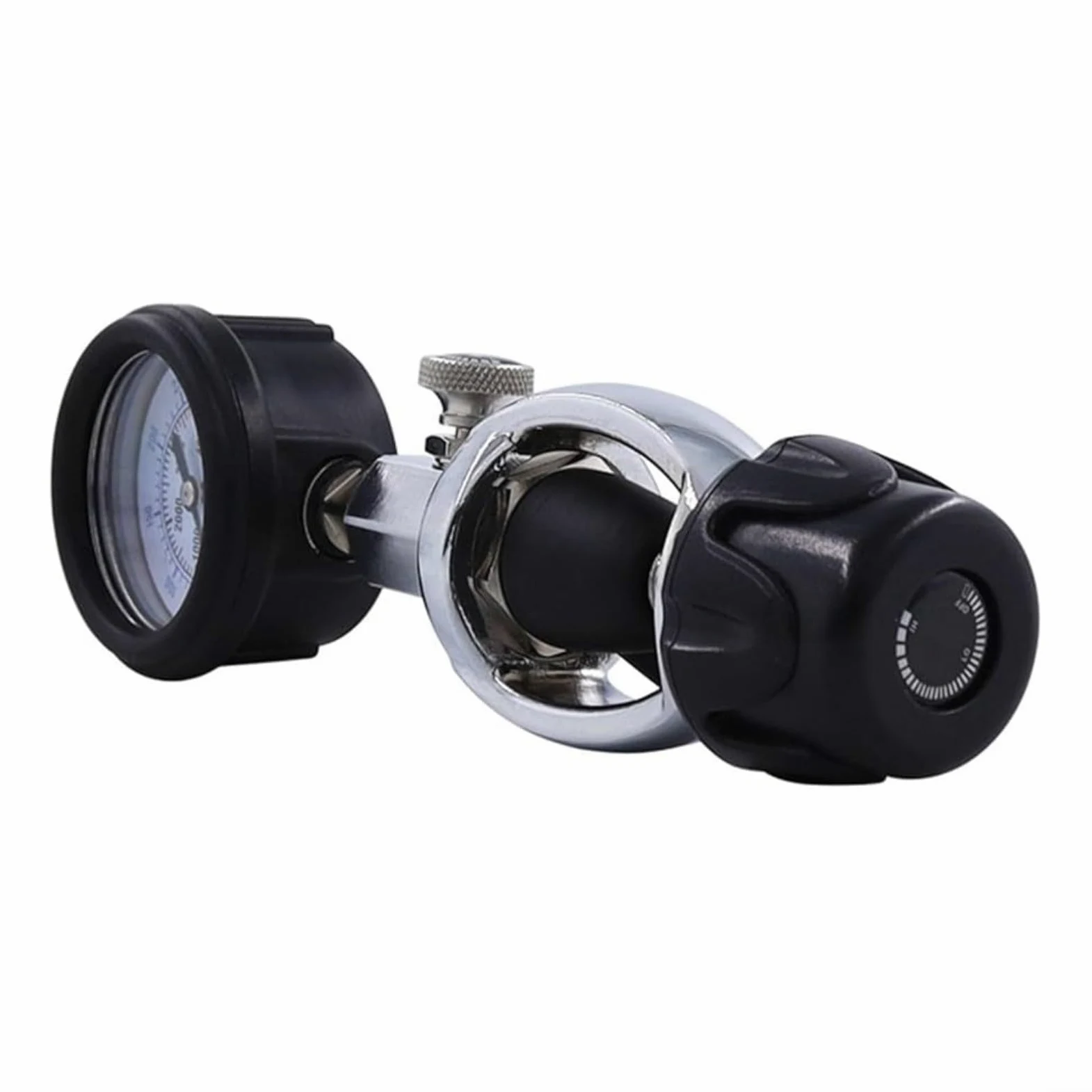 Medidor de cilindro de buceo de 5000 psi con válvula G5/8 con pantalla analógica protegida de goma para tanques de buceo, convertidor de latón compacto para tiendas de buceo, viajes