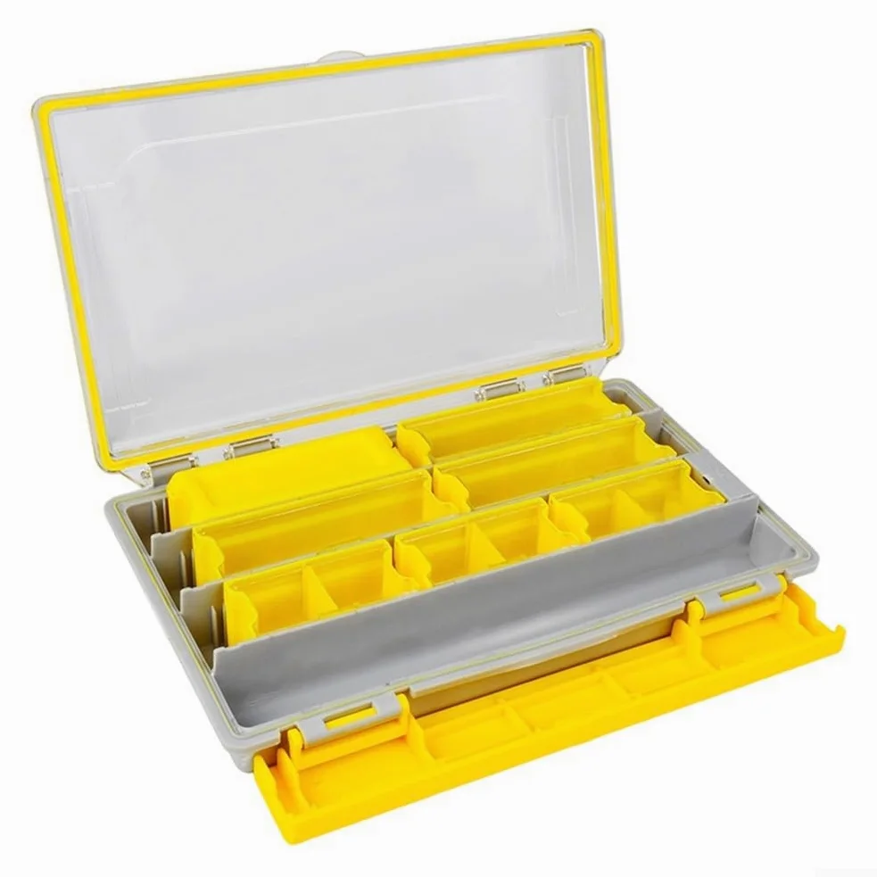 Caja de aparejos de pesca de una sola capa con separadores precortados, tapa transparente, caja de almacenamiento de polipropileno para anzuelos, cebos, plomos, señuelos, contenedor