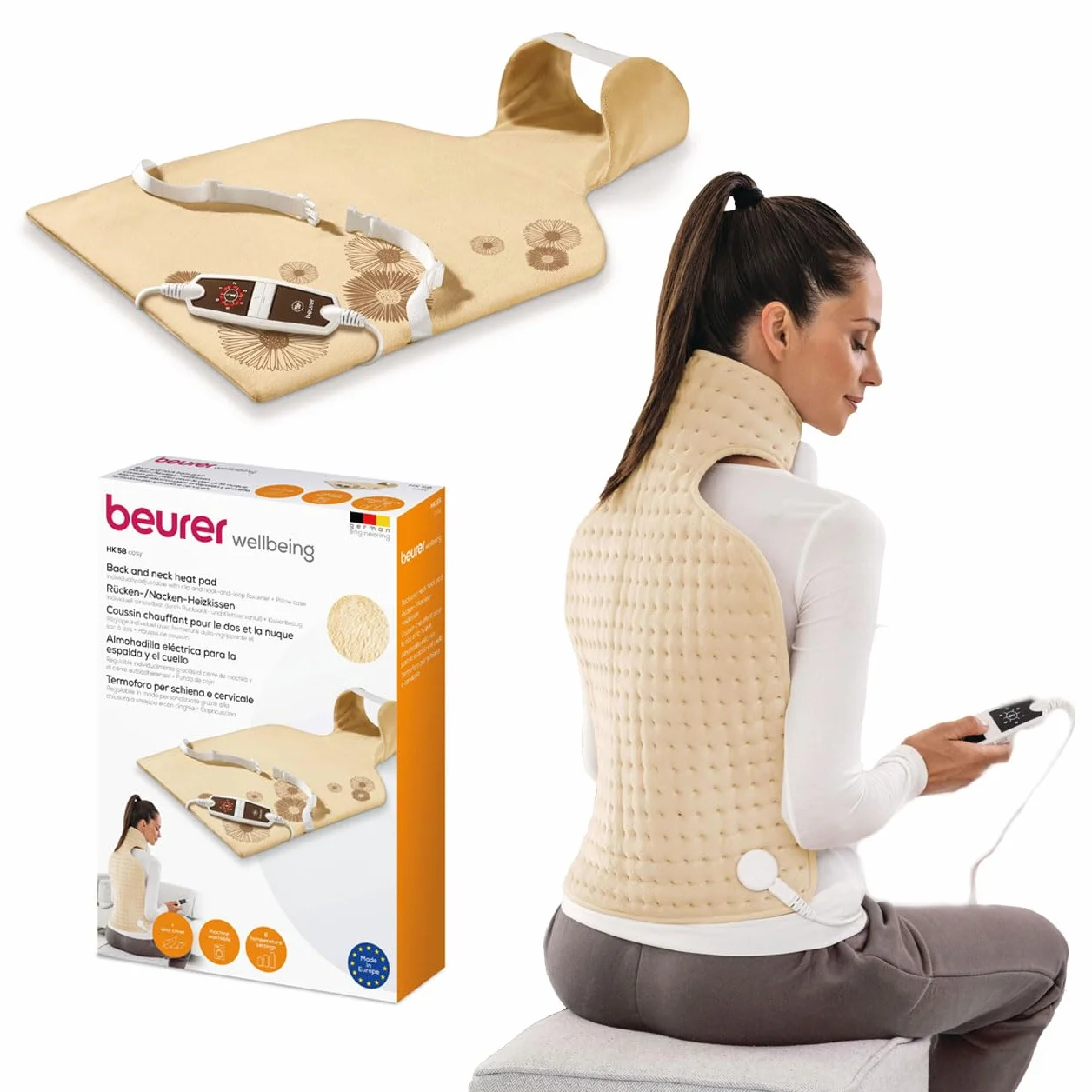 Beurer HK 58 LED Almohadilla cervical dorsal 62x42 cm funda lavable crema