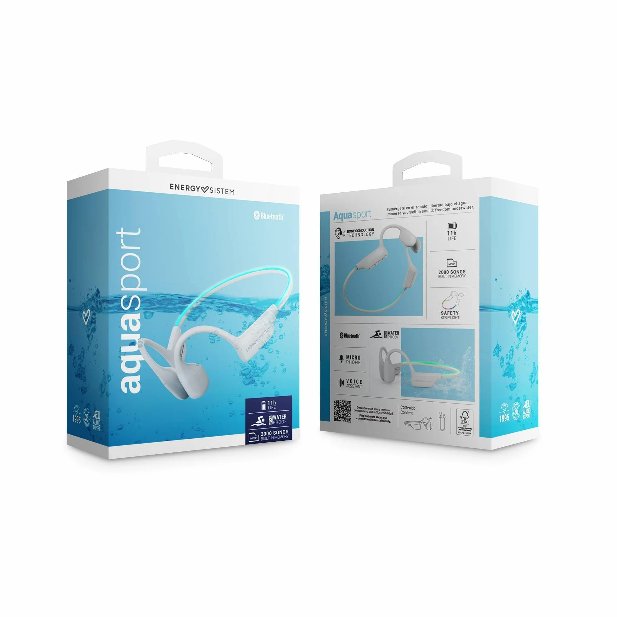 Energy Sistem AquaSport – Auriculares Bluetooth (Bluetooth 5.4, 11 Horas de batería, micrófono, Reproductor MP3, Sumergible)