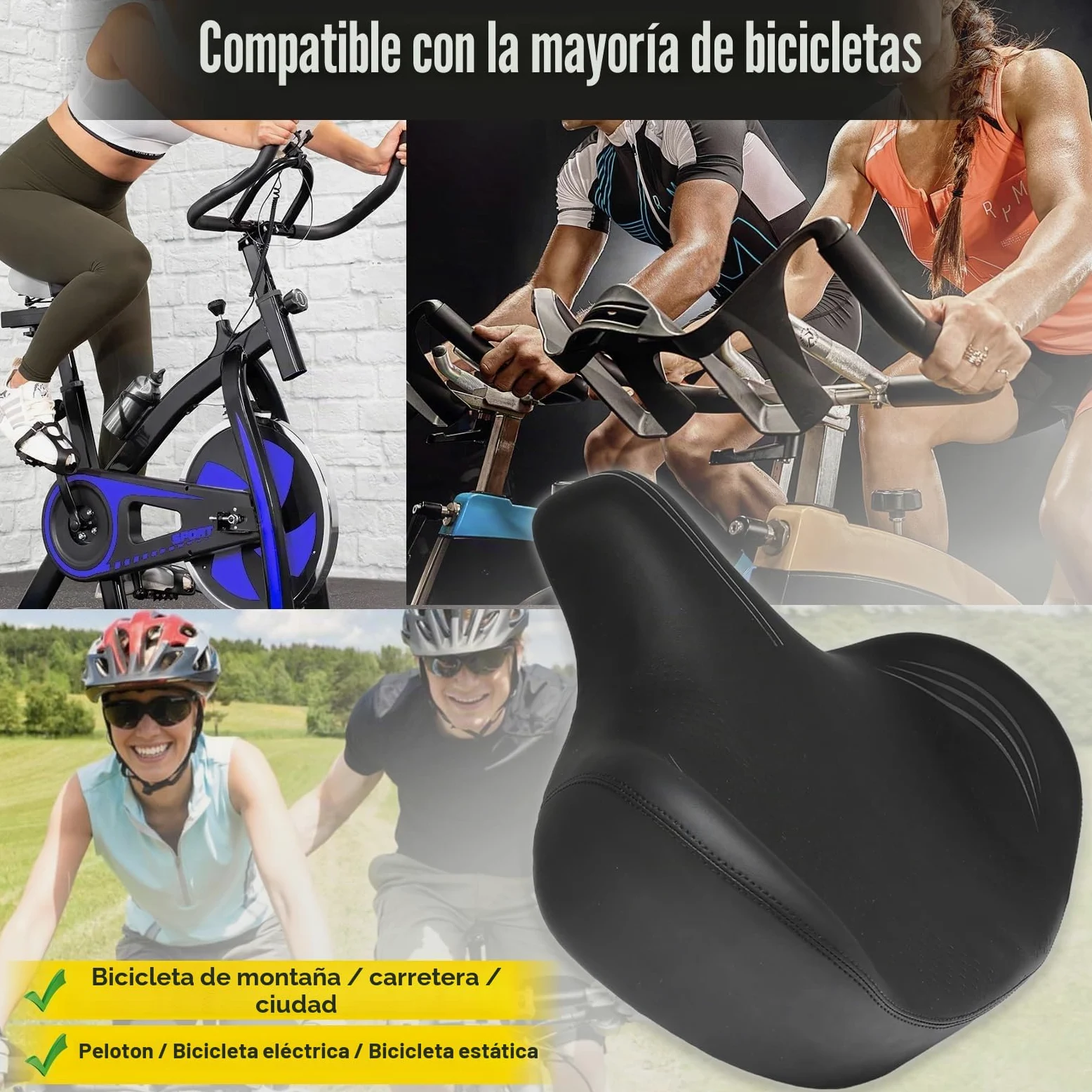 Asiento de bicicleta grande y ancho – Reemplazo de sillín de bicicleta, comodidad para Peloton, bicicleta eléctrica estacionaria de ejercicio, bicicletas de carretera de montaña para hombres y