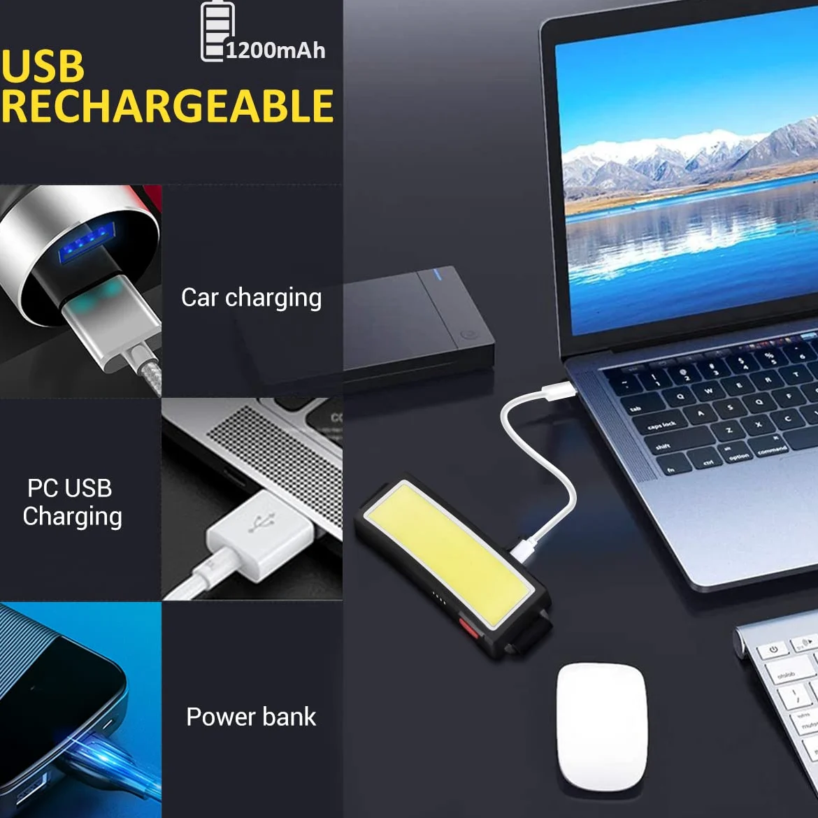 LETOUR Linterna frontal LED de 10 unidades, recargable, COB superbrillante, 1000 lúmenes, ligera, impermeable, 3 modos, luz de trabajo, 1200 mAh, ajustable, para camping, senderismo