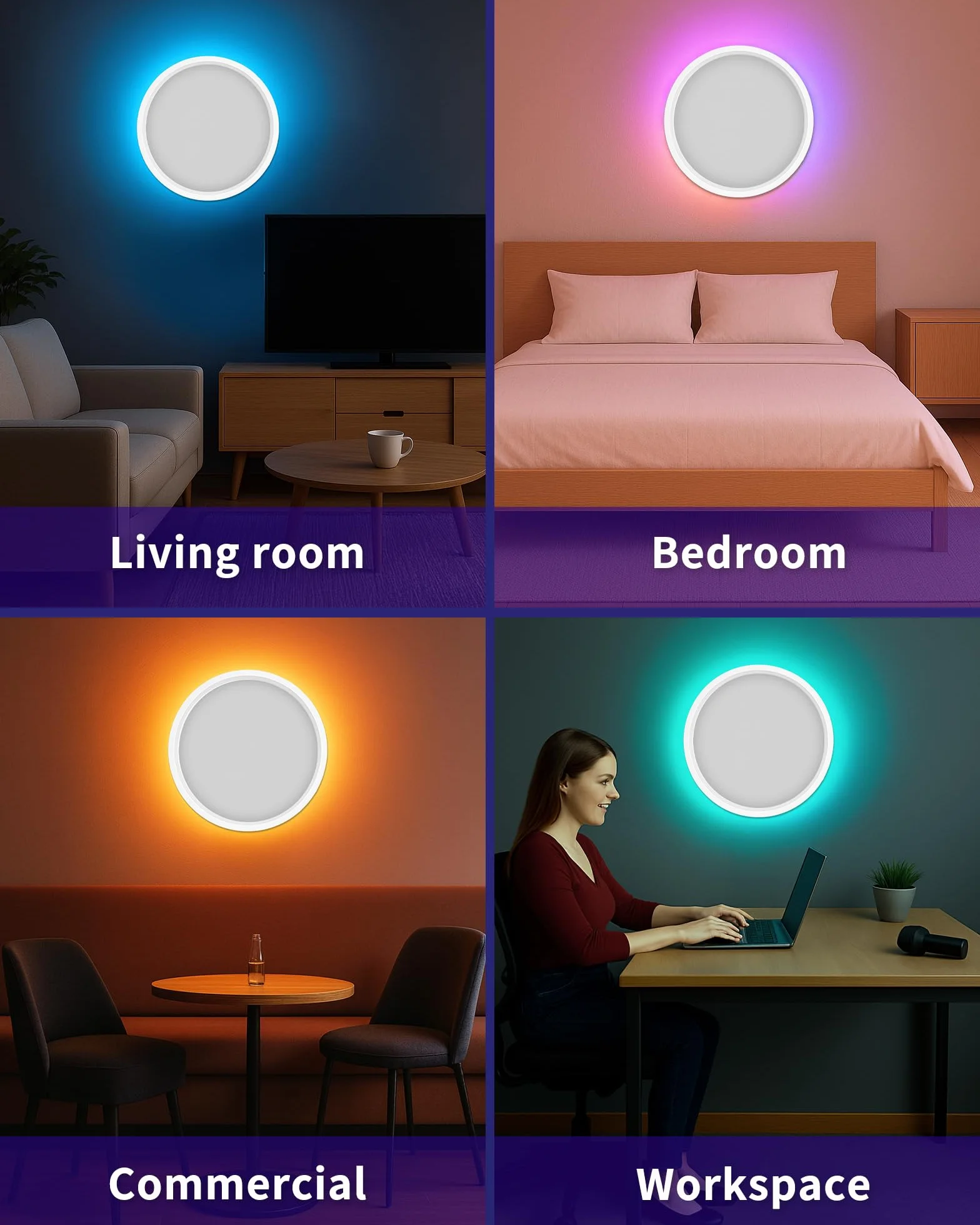 Plafón LED Inteligente 24W Regulable con Mando WiFi RGB, Compatible con Alexa y Google Home, Lámpara de Techo Ultrafina