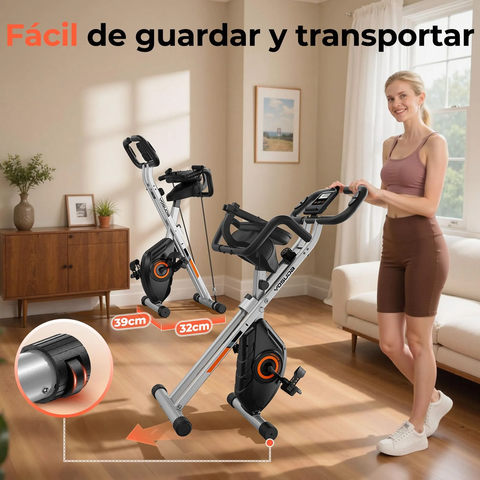 YOSUDA Bicicleta estática plegable, bicicleta estática plegable, bicicleta estática ahorra espacio con banda de resistencia incorporada