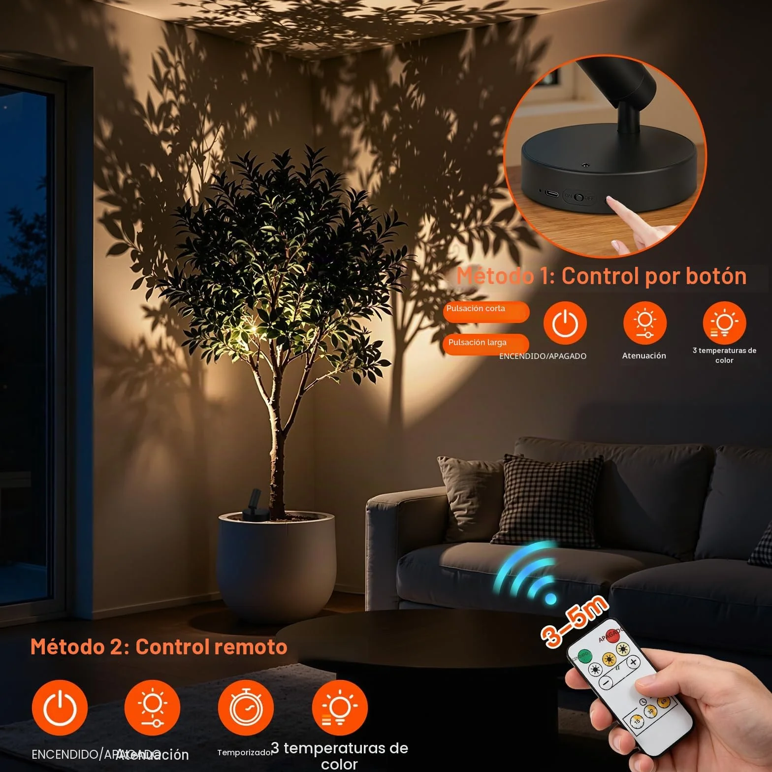 Ketom Aplique Pared LED Recargable Regulable, 3 Temperaturas de Color, Control Remoto, Giratorio, Negro