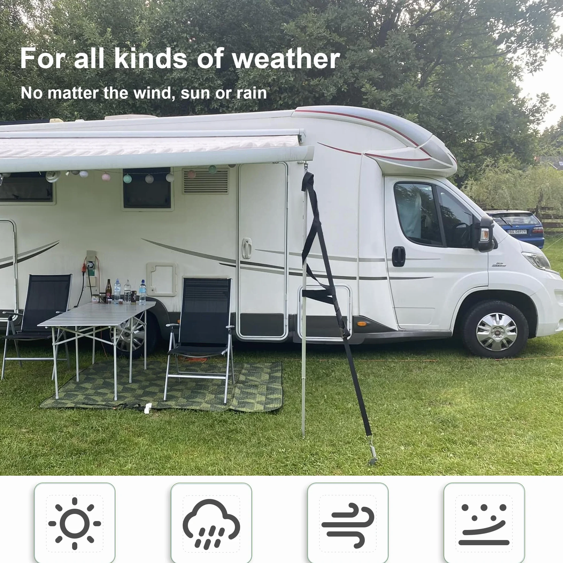 Storm Band - Juego de toldos con 4 Ganchos para Equipo de Autocaravana Thule Omnistor, Kit de Correa Lateral de sujeción de toldo con Correas, Accesorios para autocaravanas
