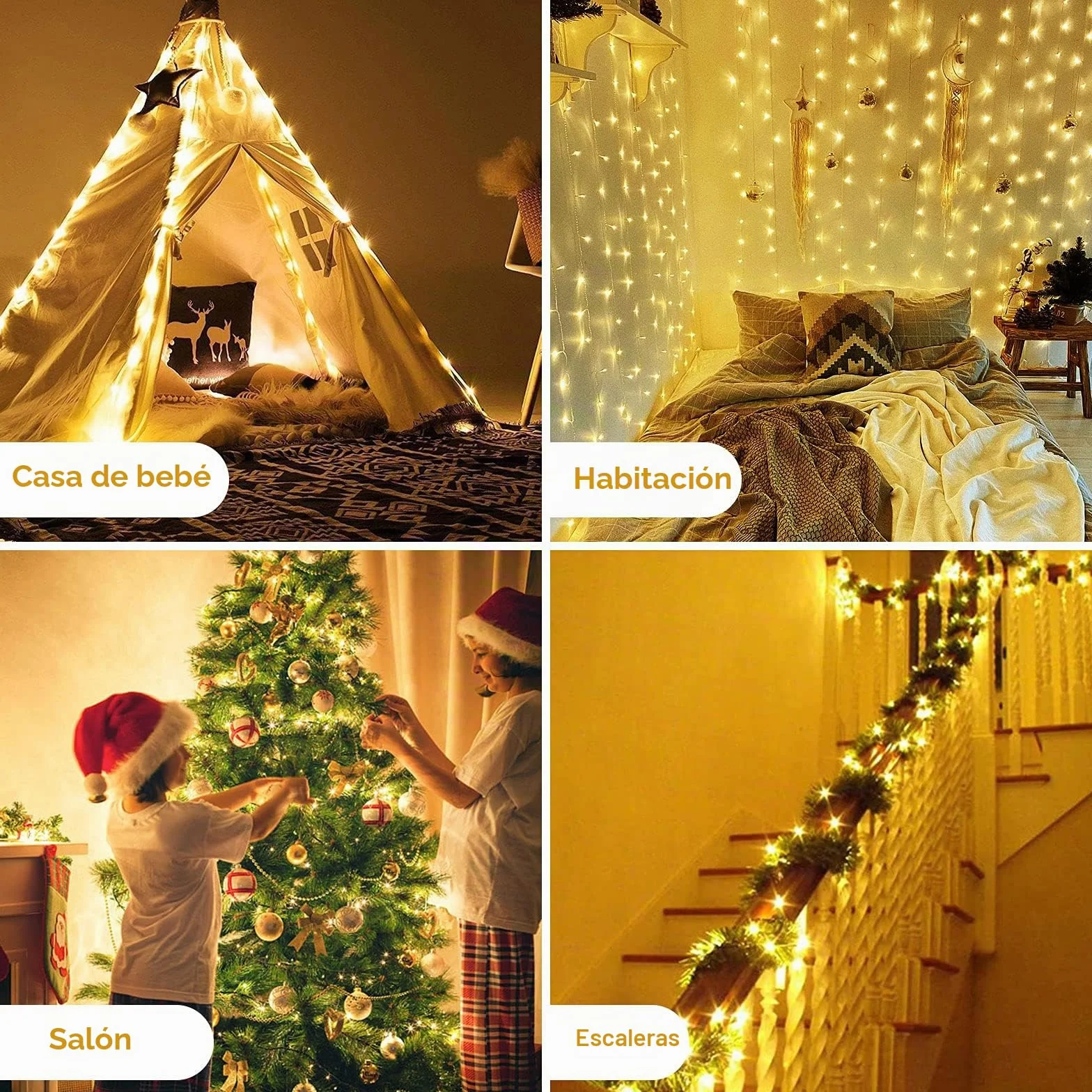 Suright Guirnalda Luces LED 2x12M 120 LED Impermeable Exterior Decoración Navidad Amarillo Cálido