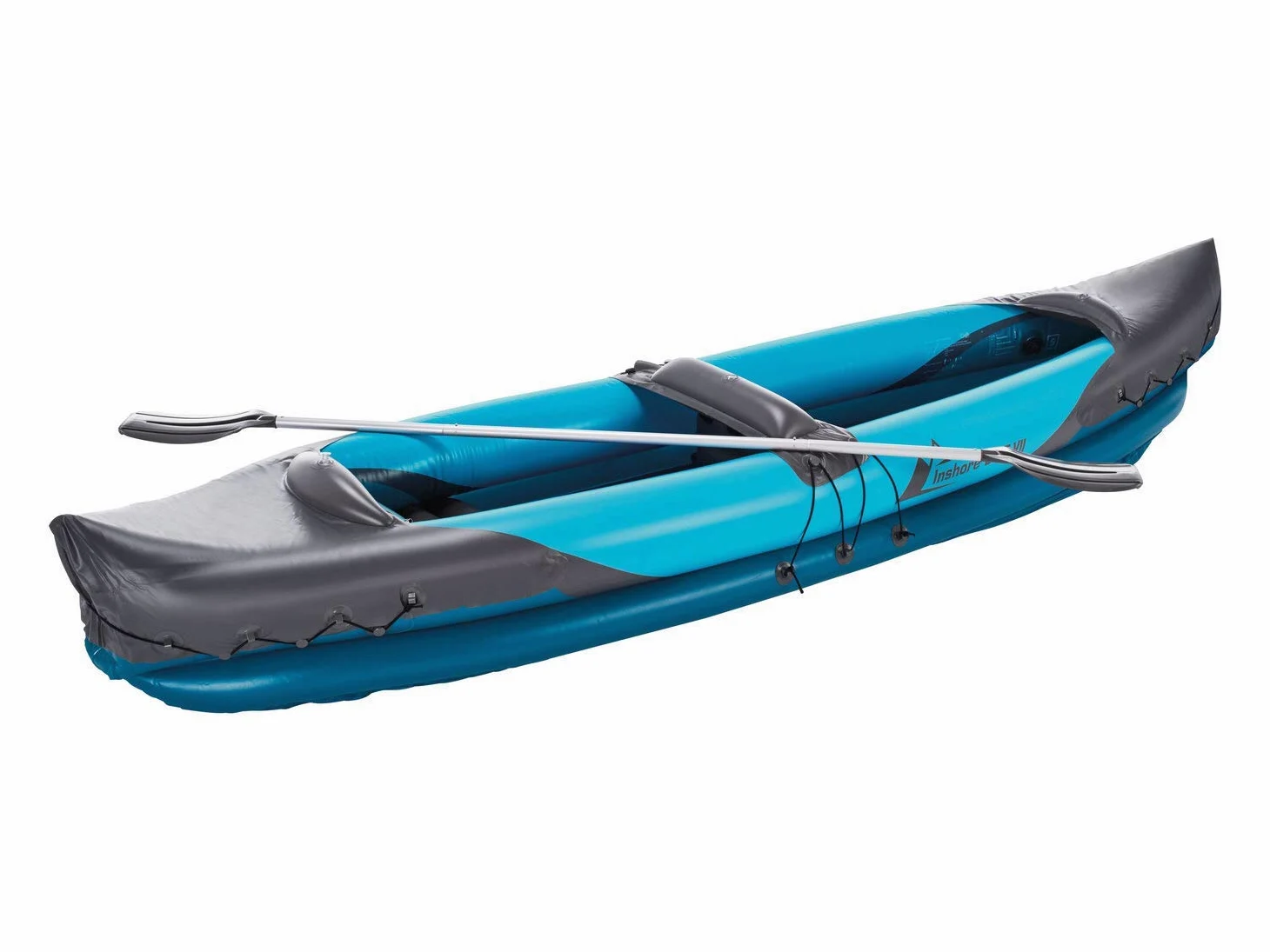 Crivit Kayak inflable resistente para 2 personas con reposapiés, asientos delanteros y traseros extraíbles, agua salada, aceite, ozono y resistente al frío